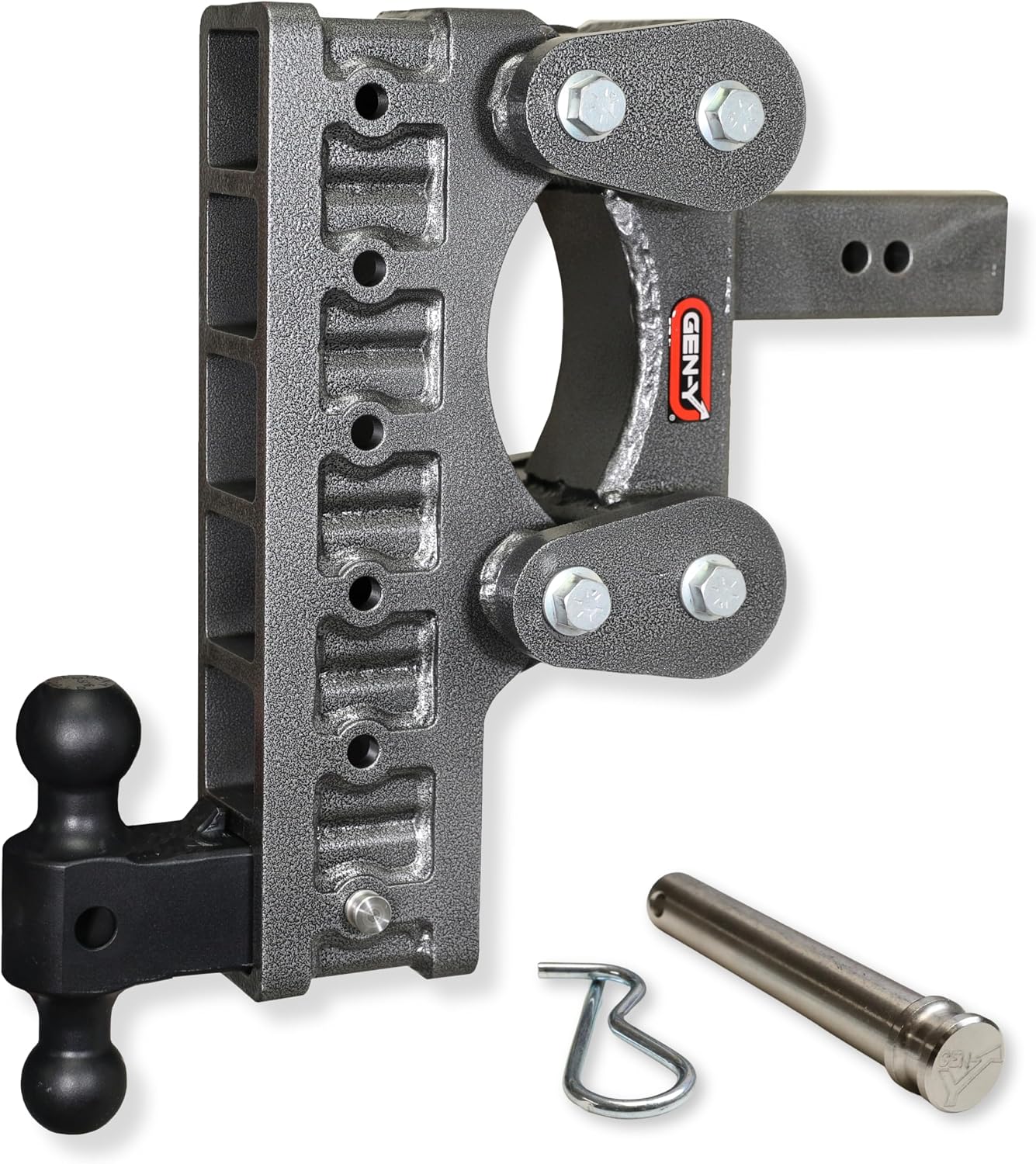 GEN-Y Hitch Heavy Duty Tow Hitch for 2.5" Receiver - 6" Drop/Rise with 4 Adjustable Positions, Includes Dual Ball Mount and Locking Pin, 21,000 lbs Towing Capacity, 2,400 lbs Tongue Weight