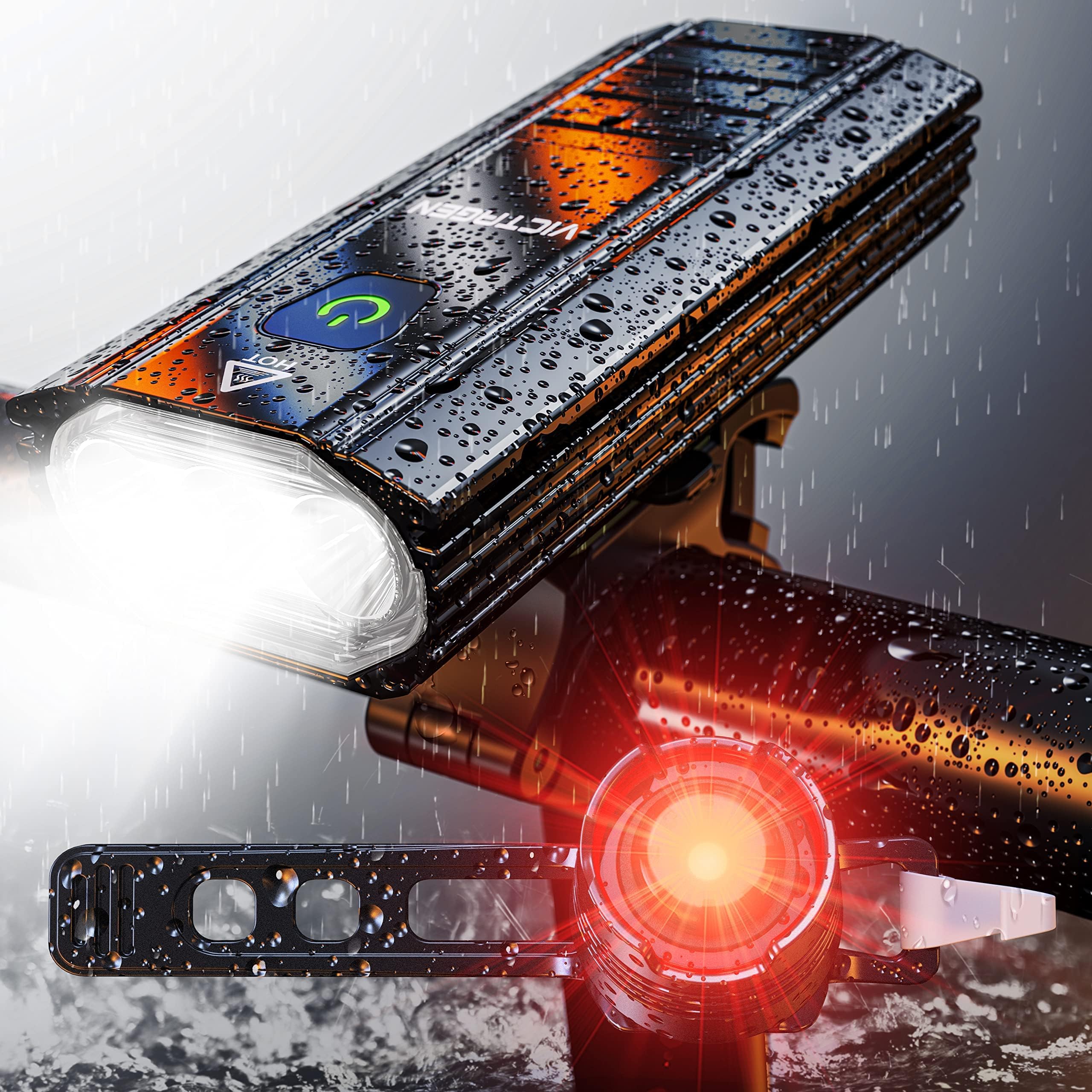 Victagen 5000 Lumens 3LED Bike Lights for Night Riding, Super Bright Front and Back Bike Headlight, USB Rechargeable, 6 Modes