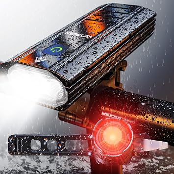 Victagen 5000 Lumens 3LED Bike Lights for Night Riding, Super Bright Front and Back Bike Headlight, USB Rechargeable, 6 Modes