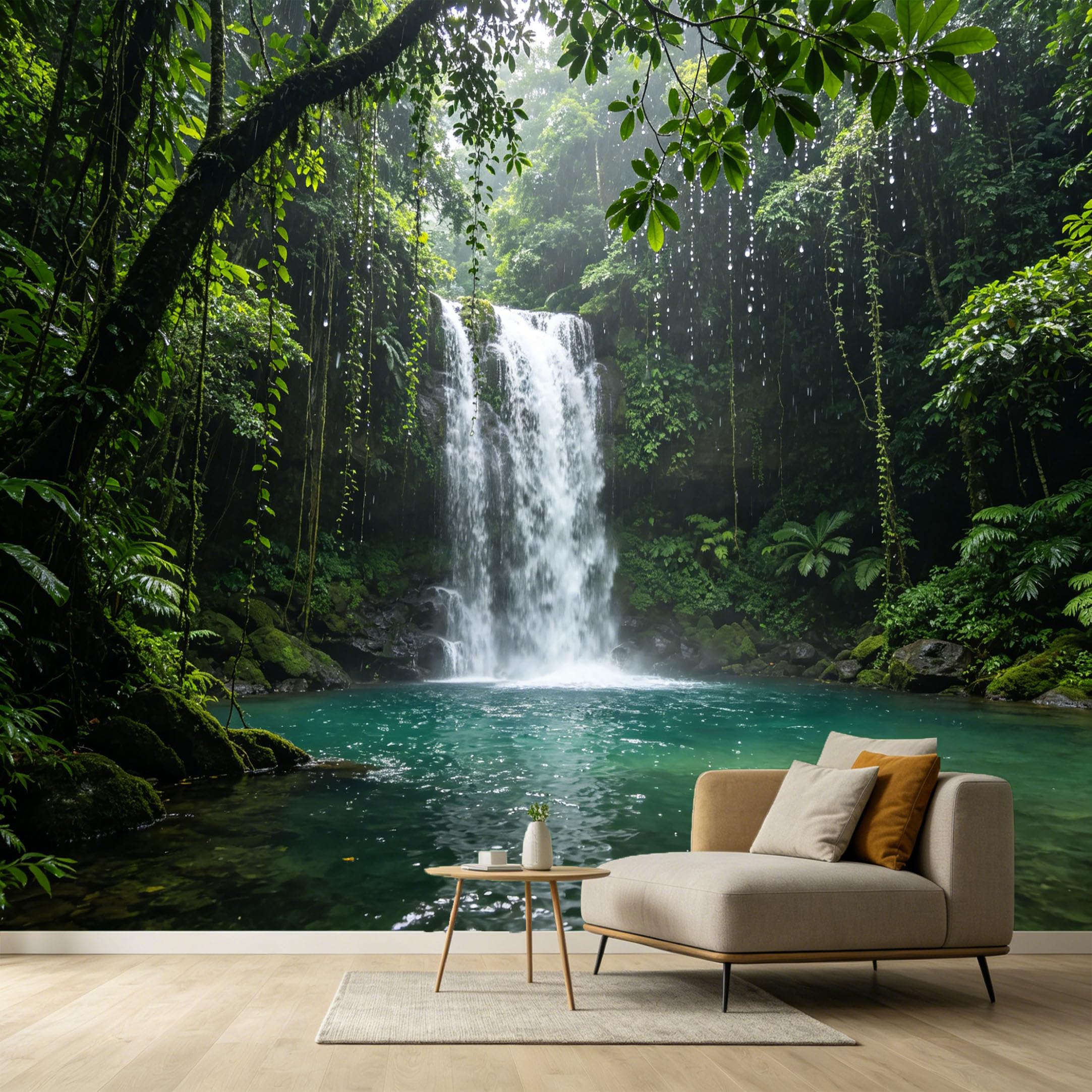 Custom Size Wall Murals Tropical Waterfall Forest Landscape 3D Nature Scenery SelfAdhesive Wall Fabric Removable Large Wallpaper Photo for Living Room