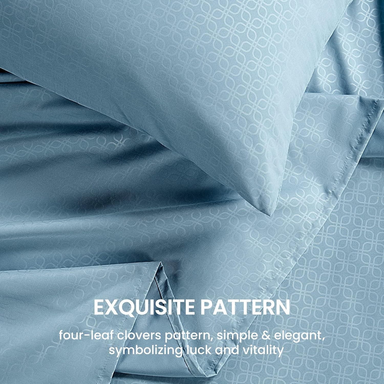 SLEEP ZONE Luxury Embossed Queen Sheets Set, Four-Leaf Clover Pattern Sheet & Pillowcase Sets 4 Piece - Super Soft, Wrinkle Free, Fade Resistant, Deep Pocket 16" (Flint Blue, Queen) - Image 3