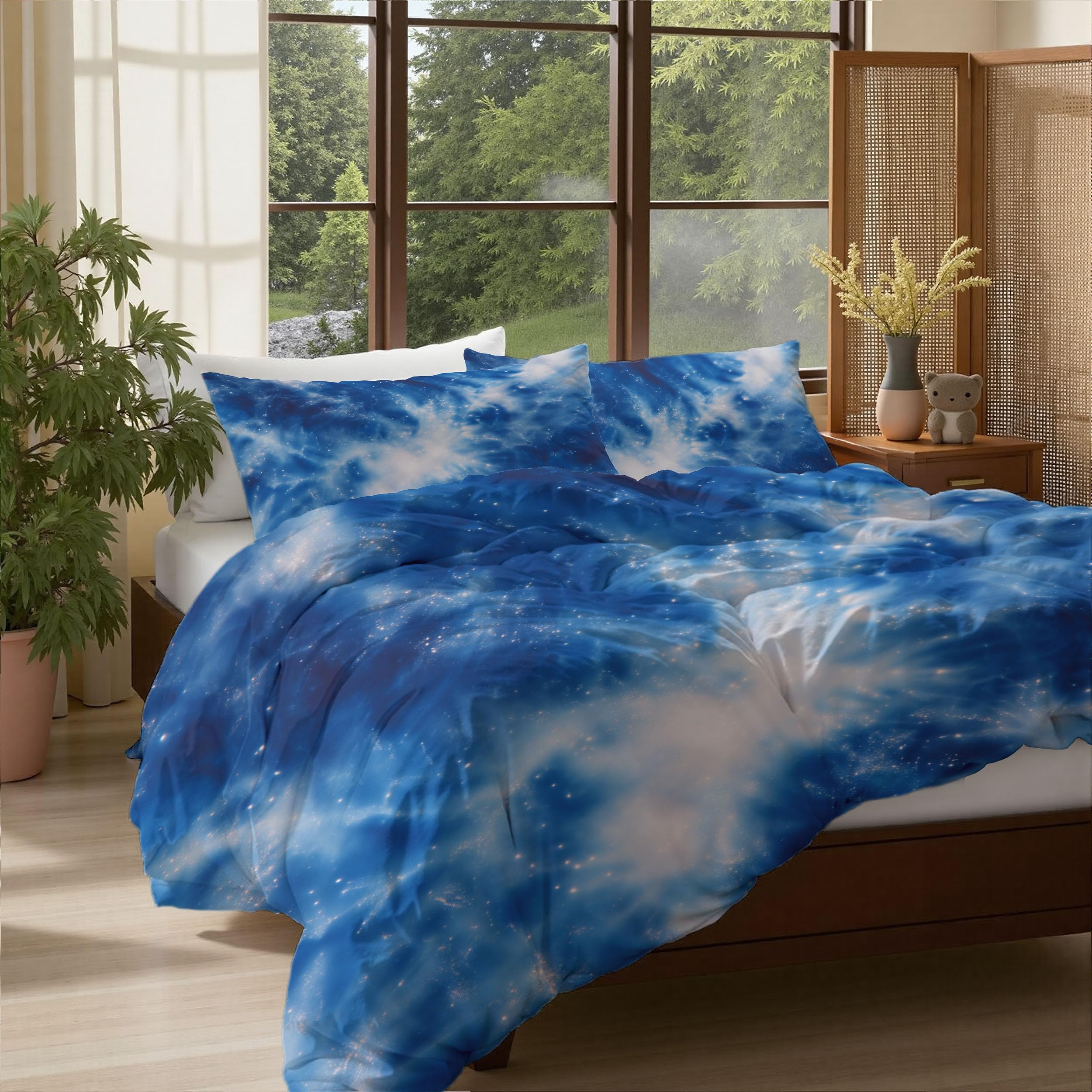 Housse de couette 220x240cm adulte tie-dye bleu indigo avec zip