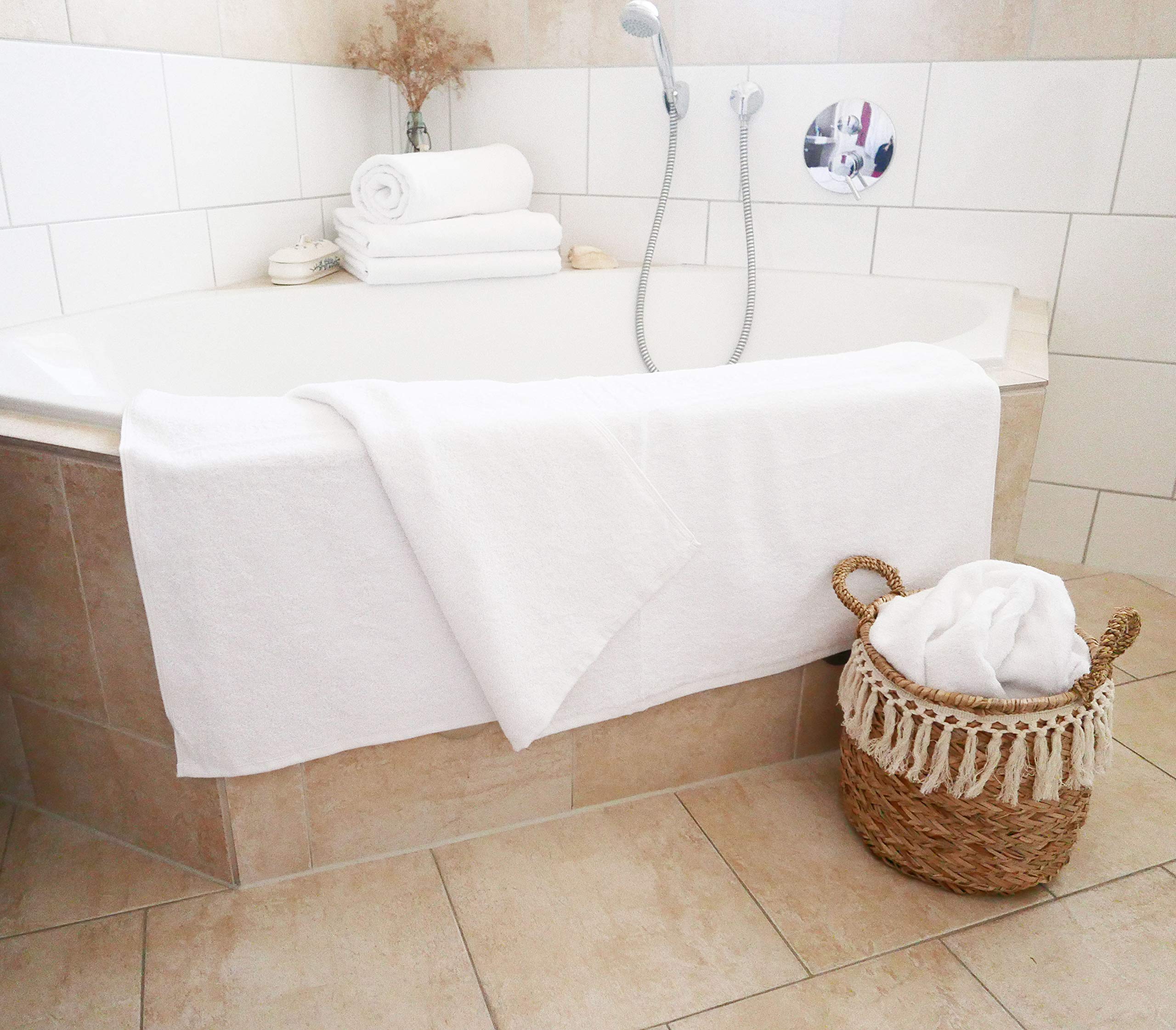 ZOLLNER 5 Teli Bagno in Cotone, 100x150 cm, Bianco, 450g/mq