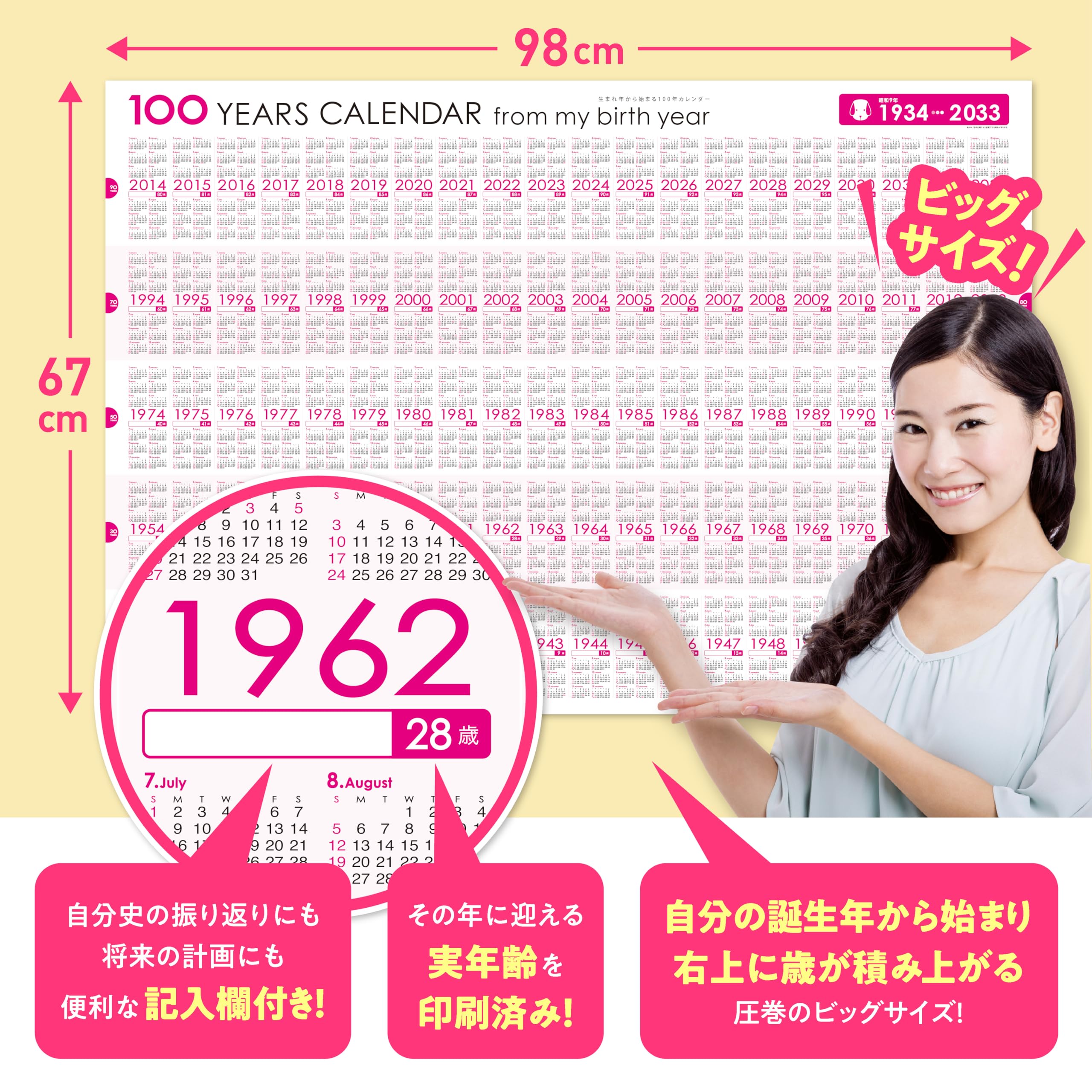 Amazon | 生まれ年から始まる100年カレンダーシリーズ 1934年生まれ用