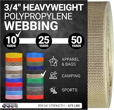 Strapworks Heavyweight Polypropylene Webbing - Heavy Duty Poly Strapping for Outdoor DIY Gear Repair, 3/4 Inch