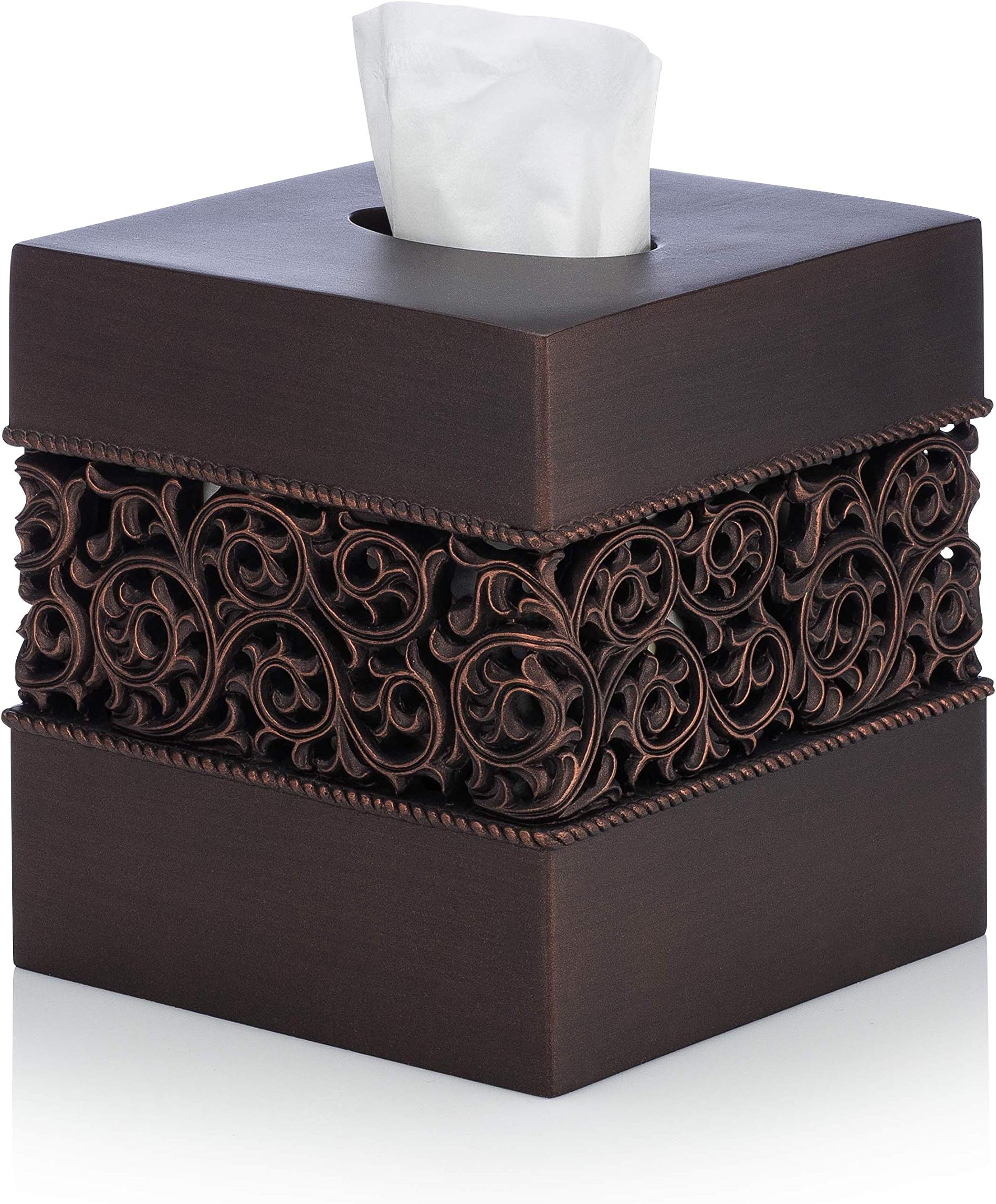 Essentra Home Bronze Finish Squared Tissue Box Cover for Bathroom Vanity Counter Tops Also Great for Bedrooms and Living Rooms