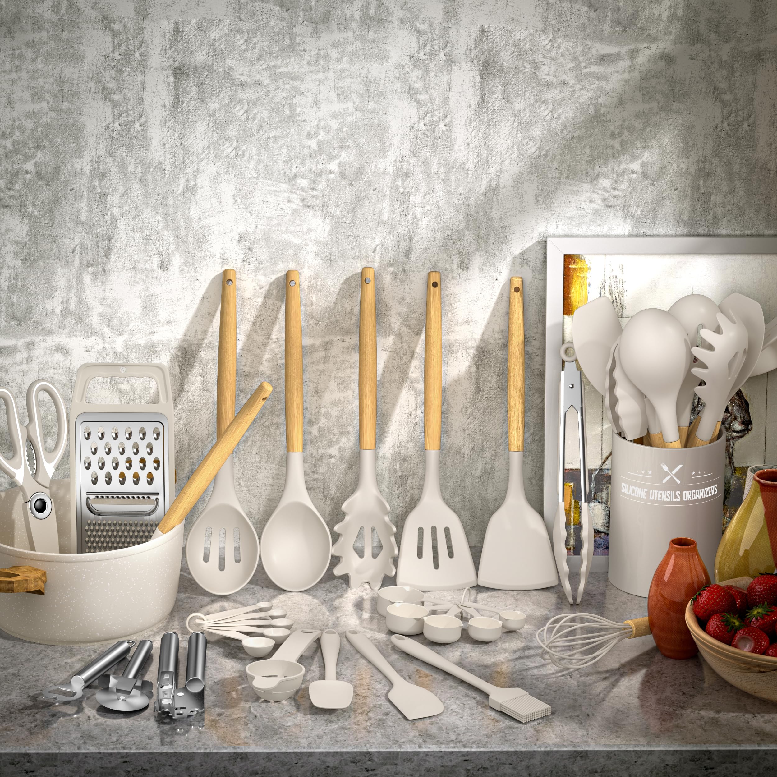 Terlulu Kitchen Utensils Set, 34PCS Silicone Cooking Utensils Set including Wooden Handle - Image 3