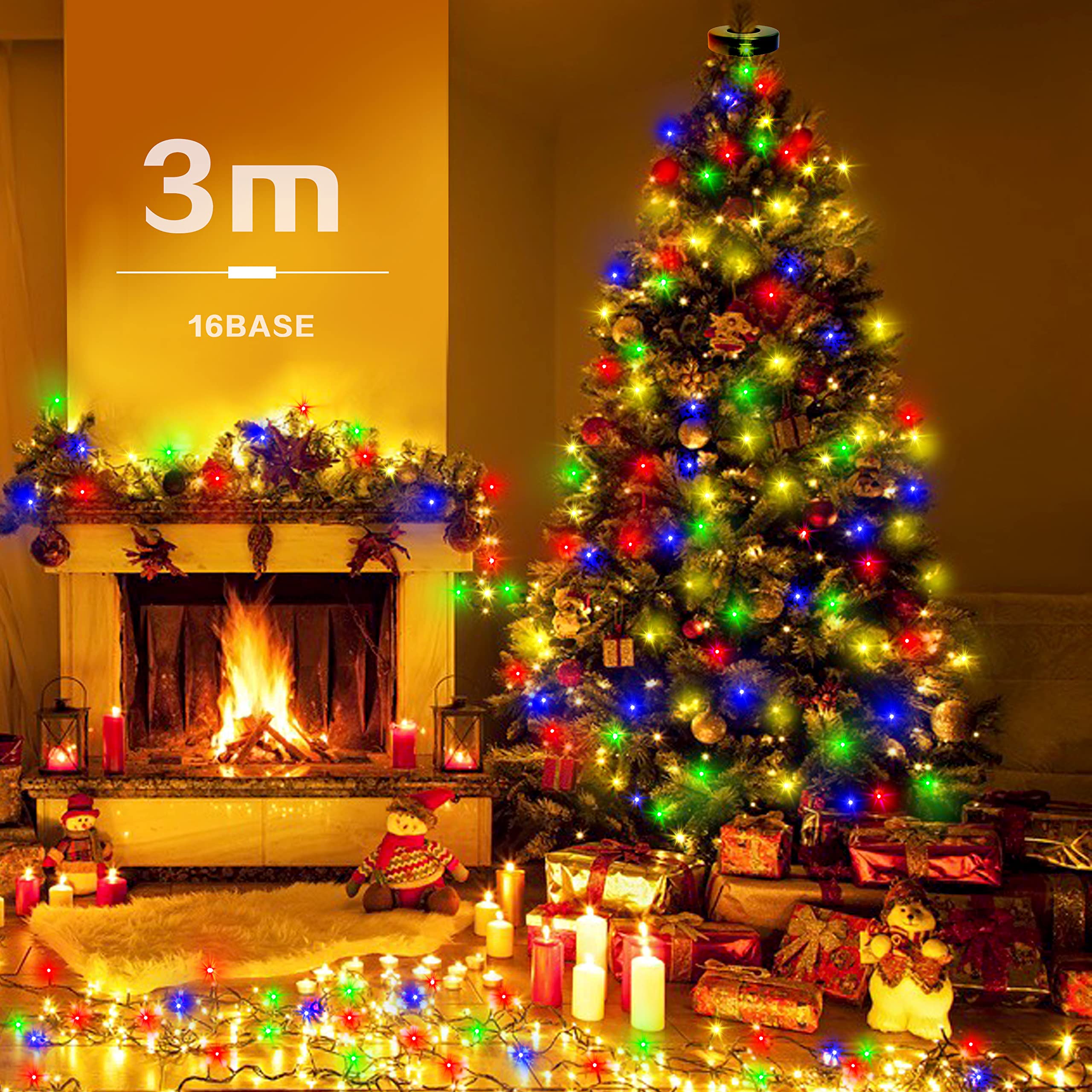 aneeway Catena Luminosa per Albero di Natale 16x3m 480LED Catena Luminosa Lucine Albero Interno e Esterno, per 2.5-3.4m Albero di Natale Luci Natalizie di Illuminazione a 8 Modalità,Colore