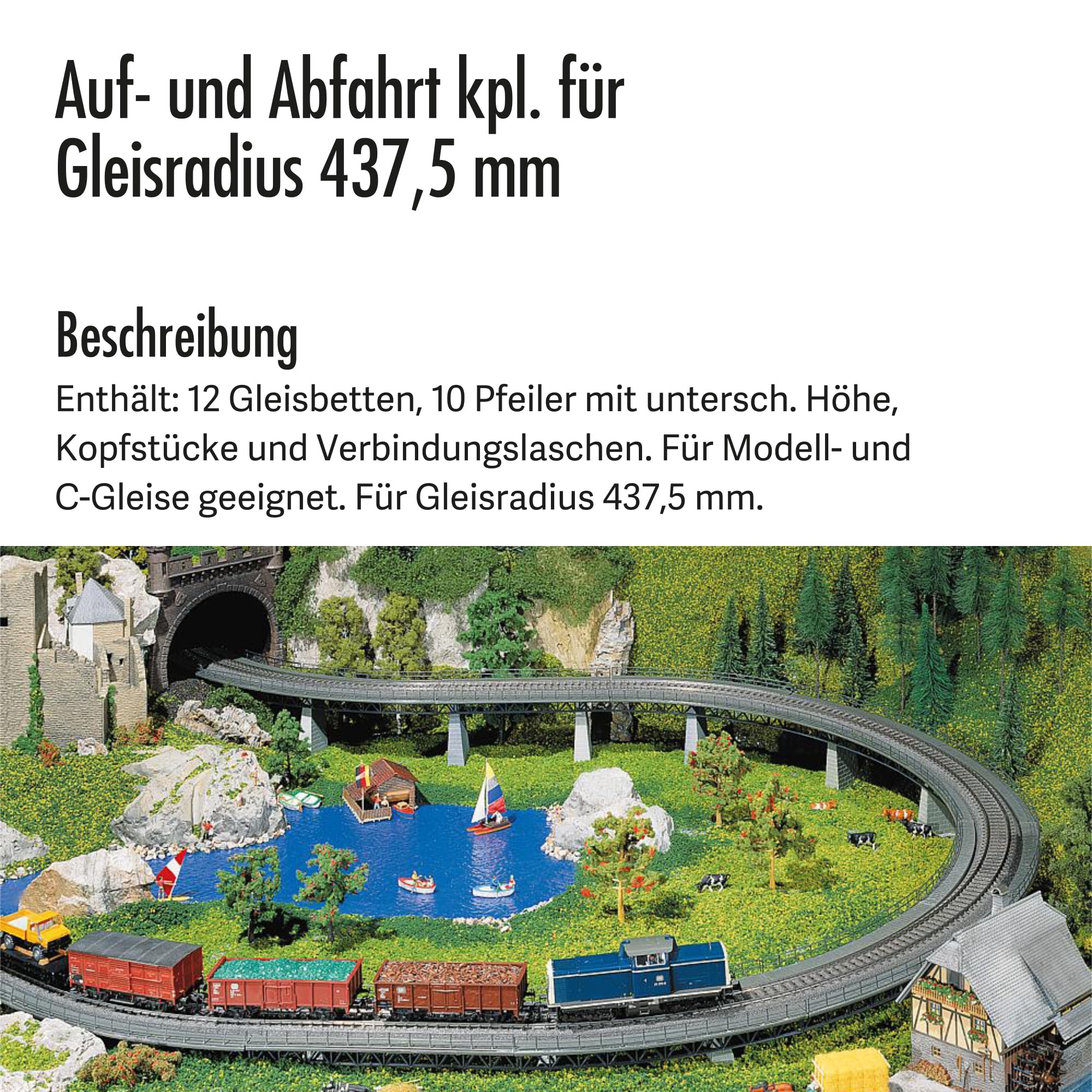 FALLER Auf- & Abfahrt kpl. Modellbausatz mit 123 Einzelteilen R=437,5mm, 30°, 188 x 71mm I Modelleisenbahn Zubehör H0 I Modelleisenbahn H0 Gleisbetten