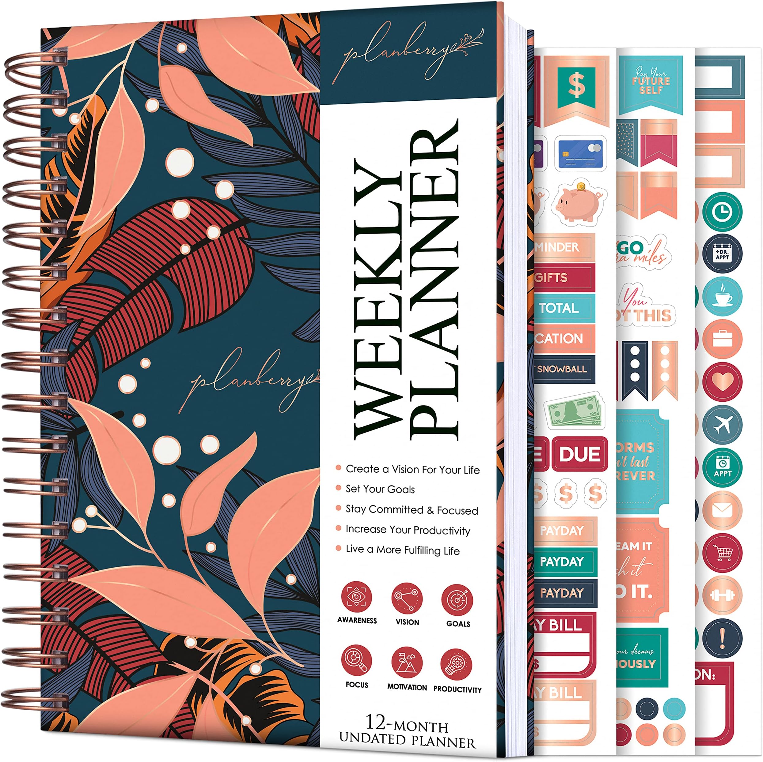 90 Day Undated Planner & Journal - A5 Leather Productivity Organizer With Habit Tracking