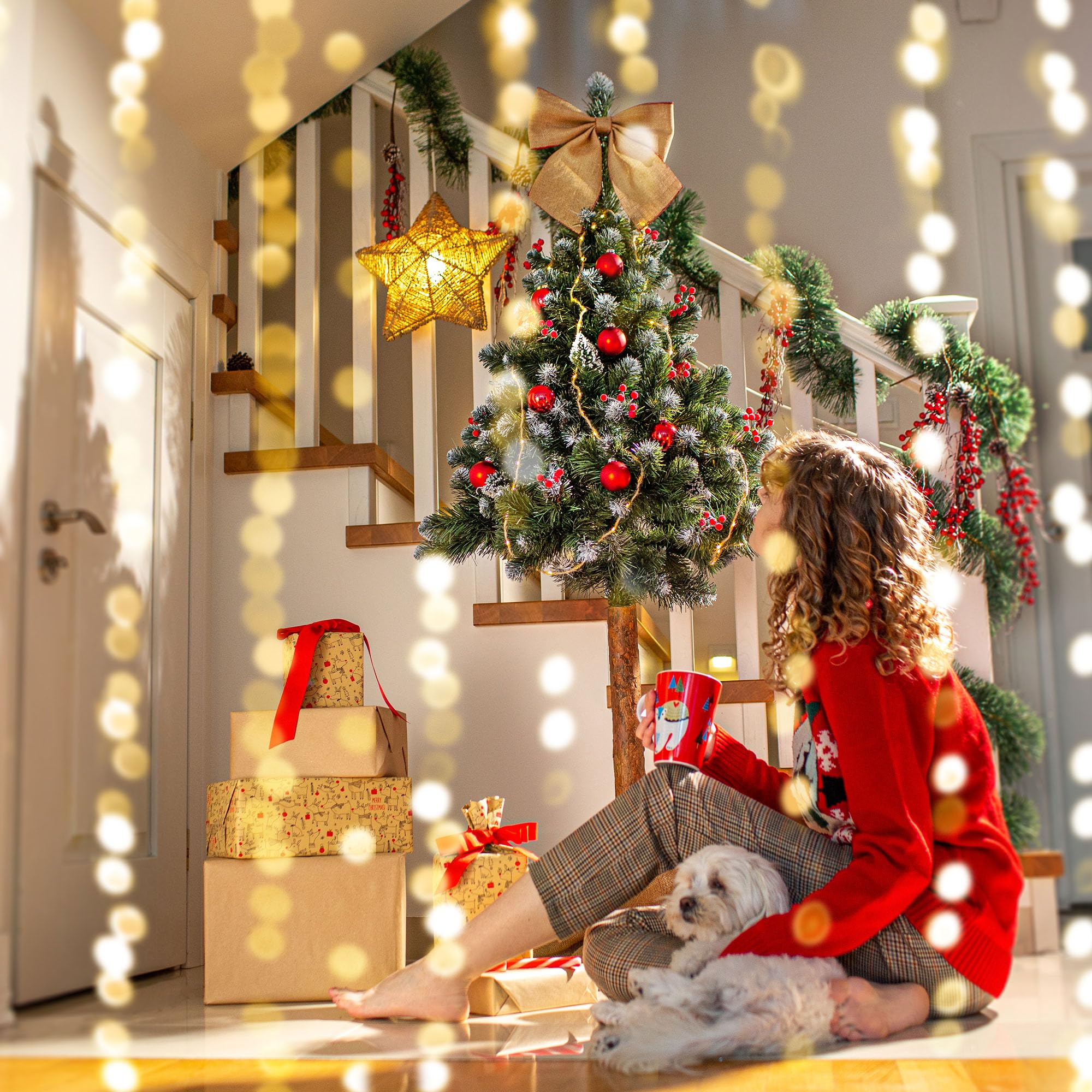KADAX Sapin de Noël artificiel 160 cm - Pin avec tronc naturel et pointes enneigées - En PVC avec support stable - Décoration de Noël (Anni 160 cm)