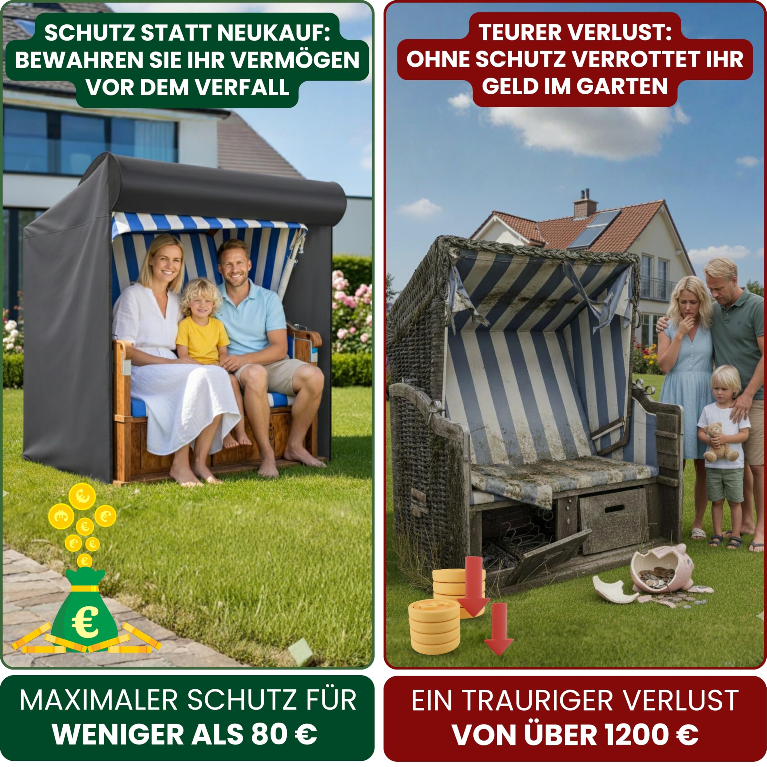 Strandkorb Schutzhülle winterfest Grau 2-Sitzer 600D Oxford Abdeckung Strandkorbhülle Abdeckhaube Abdeckplane wasserdicht 135x105x175/140 cm reißfest wetterfest TPU Beschichtung und Reißverschluss