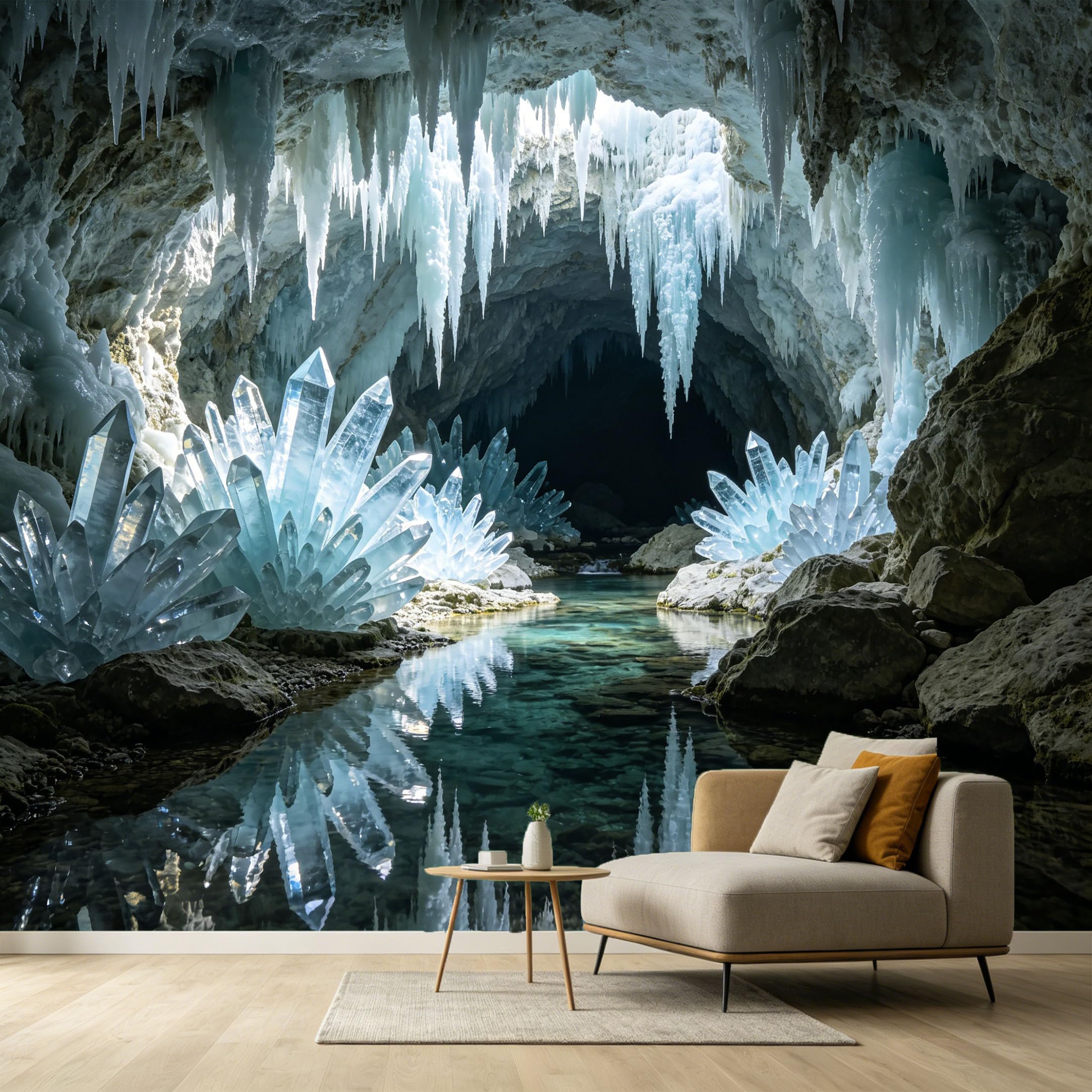 Custom Size Wall Murals Ice Cave Crystals 3D Trompe L'Oeil Mountain Lake Landscape SelfAdhesive Wall Fabric Removable Large Wallpaper for Photo Living Room