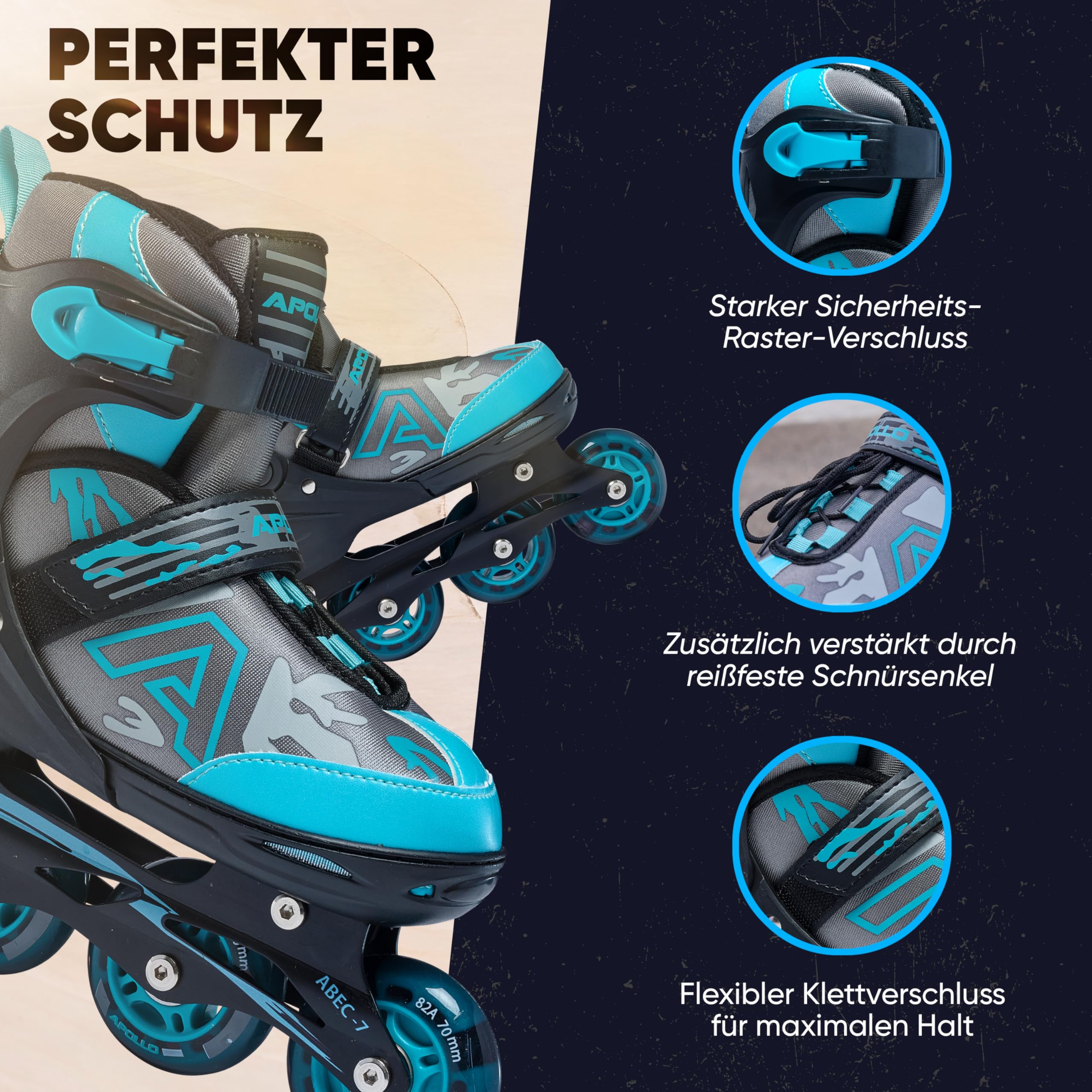Apollo Champion, größenverstellbare Inliner für Jungs und Mädchen ab Größe 31, für Damen und Herren bis Größe 42, hochwertige Inline Skates für Kinder und Erwachsene mit LED Rollen