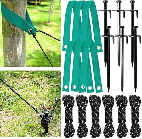 Paquete de 18 kits de estacas de acero resistente con correas de árbol incluye 6 correas de árbol de 155 pulgadas 6 estacas de árbol de 78 pulgadas