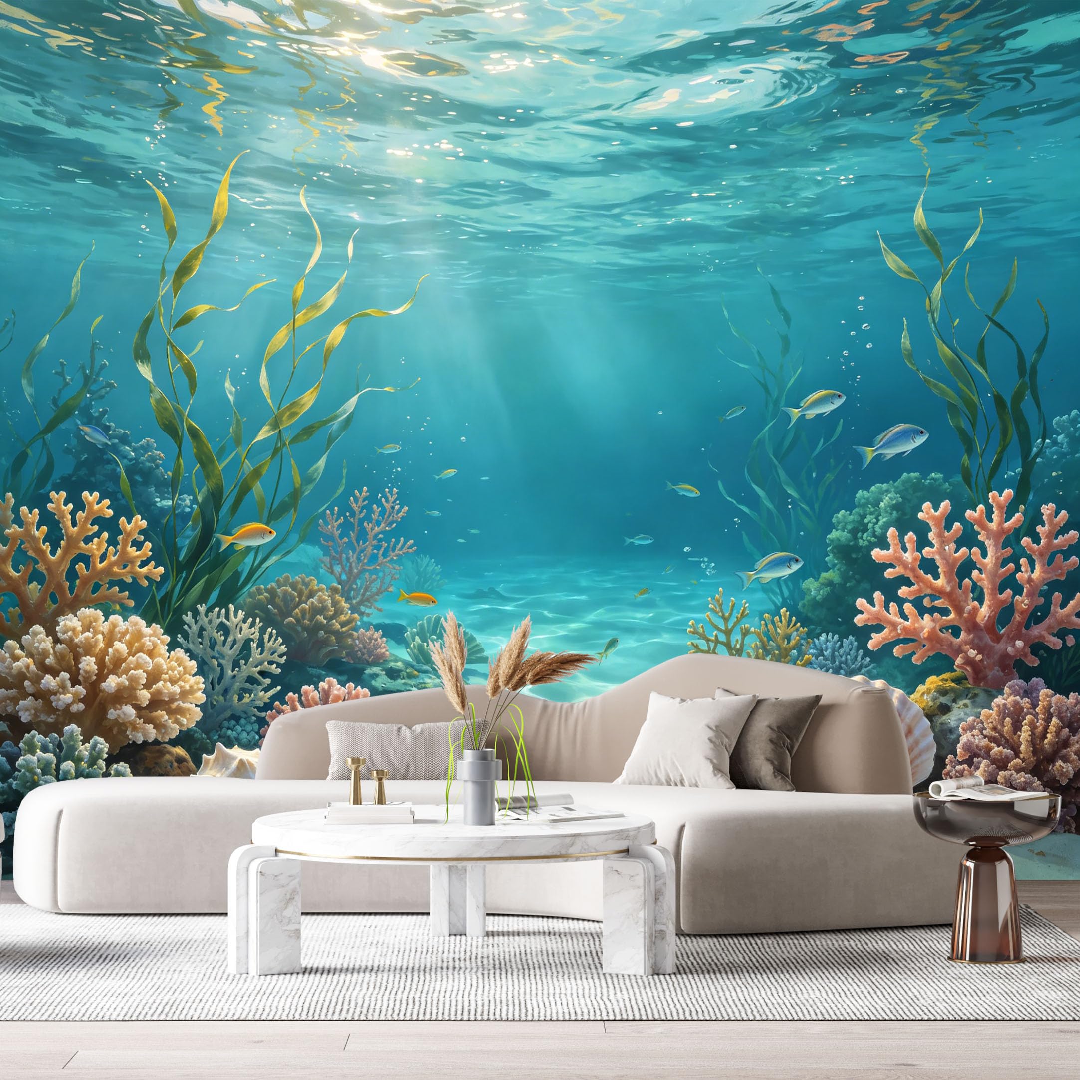 Custom Size Wall Murals Underwater Marine Ocean Reef Tropical Fish Seashells 3D SelfAdhesiveWall Fabric Removable Wallpaper Wall Decor for Living Room Bedroom Bathroom