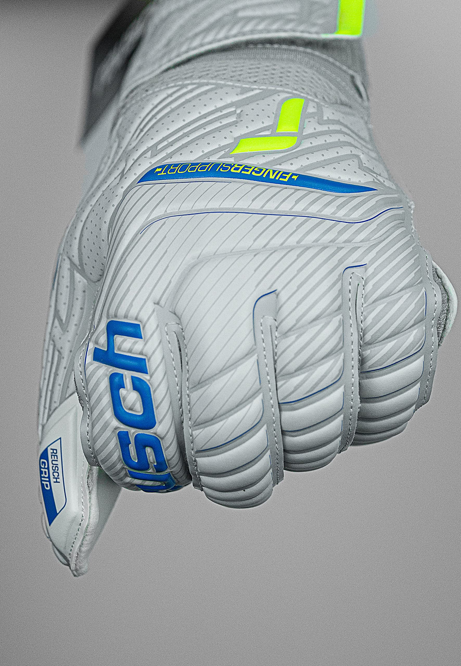Reusch Męskie rękawice bramkarskie Attrakt Finger Support unisex z zewnętrznym szwem i przyczepnością, odpowiednie do wszystkich powierzchni boiska, rękawice piłkarskie z ochroną palców dla dorosłych