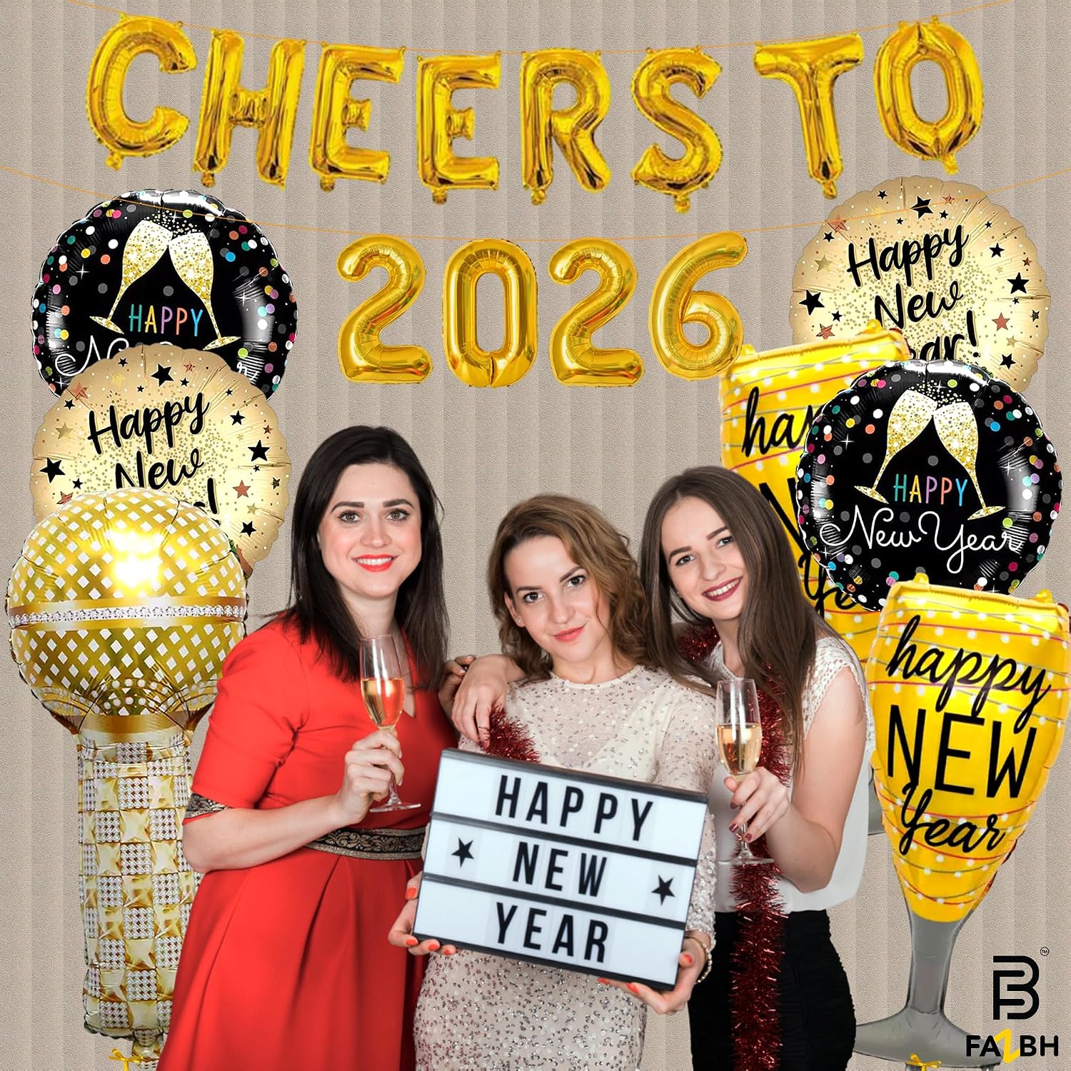 Huge, Cheers To 2026 New Years Balloons - Pack of 19 | Wine Glass Balloons, Microphone Balloon,Black and Gold Happy New Year Foil Balloon, New Years Eve Party Supplies 2026, New Years Decorations 2026 image 5