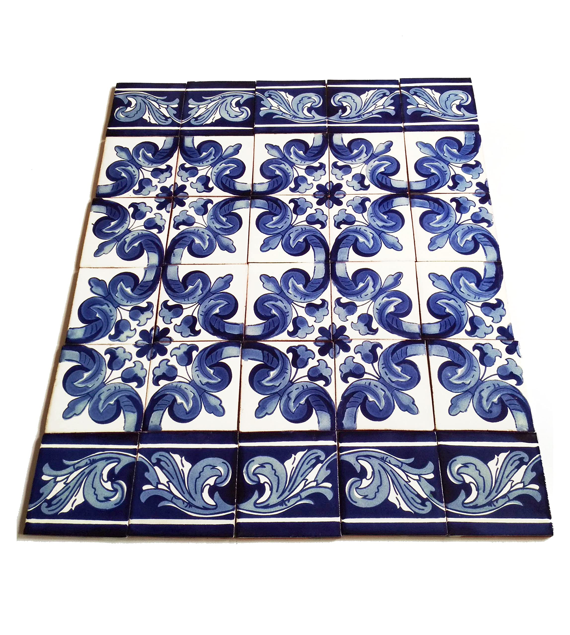 Cerames azulejos de mosaico Talavera Mariposa - 30 azulejos decorativos de cerámica mexicana para baño, ducha, escaleras, pared posterior de la cocina | azulejos de mexicanos 10,5x10,5 cm
