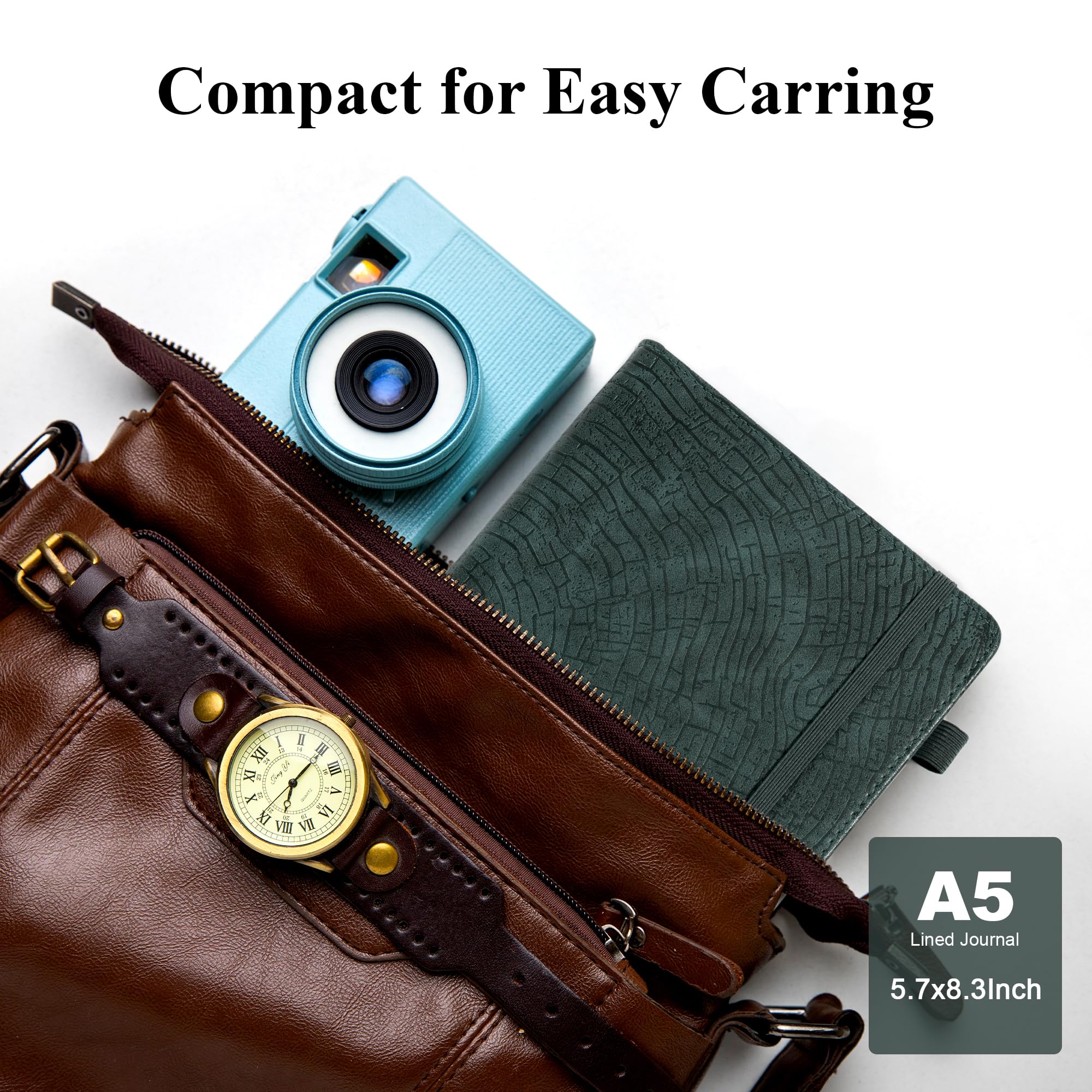 CAGIE Diario forrado para hombres y mujeres, cuaderno encuadernado de cuero con anillo de crecimiento de árboles, 256 páginas, 100 g/m², diarios para escribir, cuadernos de diario de tapa dura A5