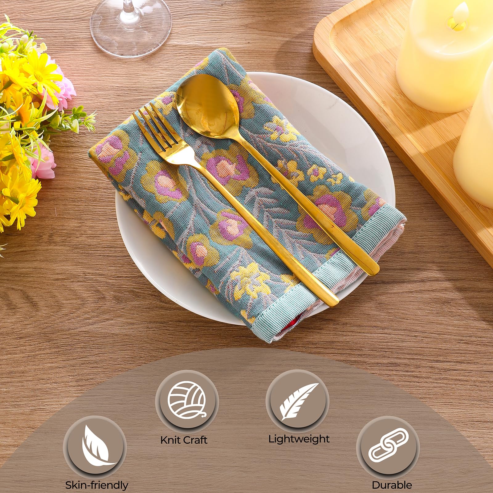 HOORDRY Strofinacci da cucina in 100% cotone, confezione da 8, asciugamani super assorbenti con passante per appendere per cucina e bagno con grazioso motivo floreale, strofinacci decorativi spessi 41