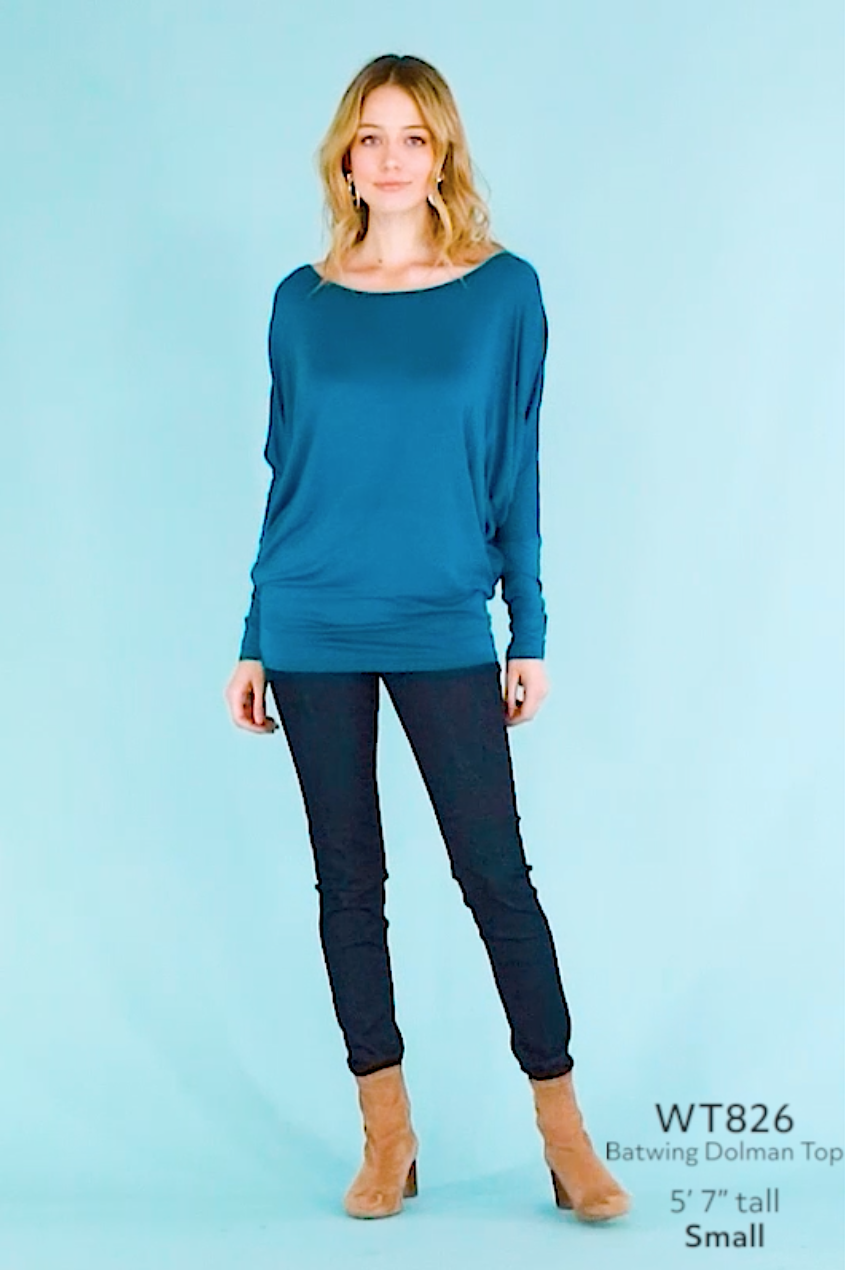 LL WT826 Women's Casual Flowy Draped Long Sleeve Batwing Dolman