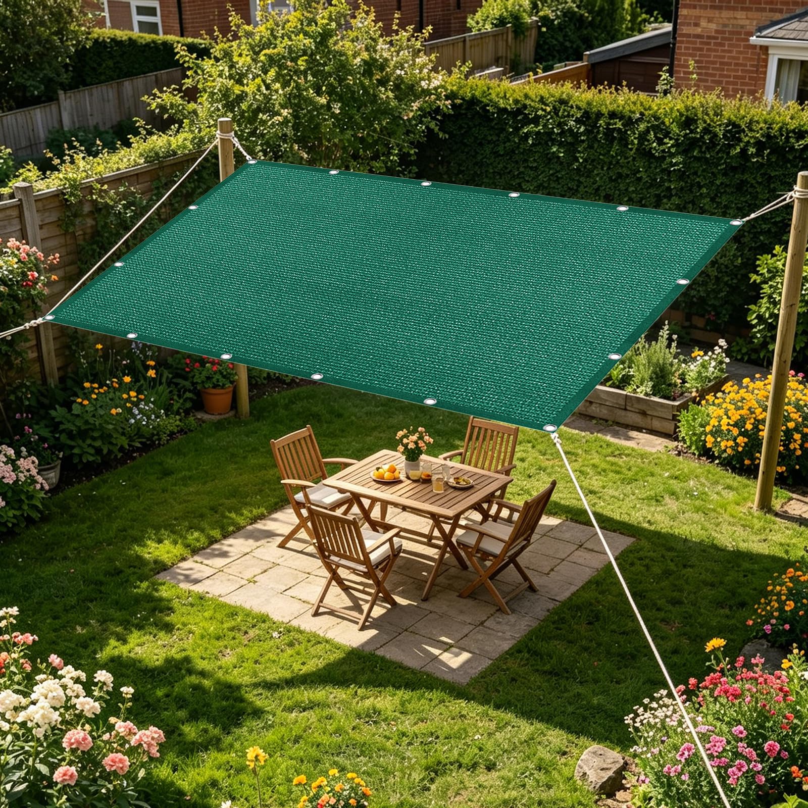 Vela Ombreggiante 5.5 x 6.5 m in Tessuto Hdpe, Permeabile All'Aria e All'Acqua, Telo Ombreggiante Occhiellato Traspirante Tenda da Sole per Giardino Pergola, Verde Scuro