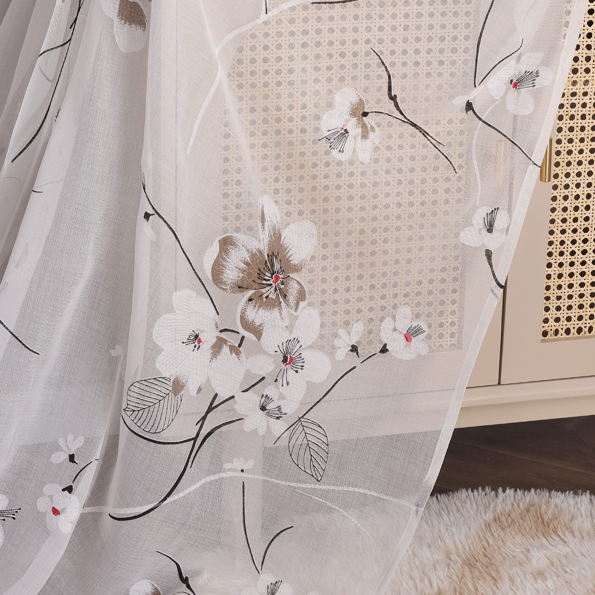Delien Tenda in voile con fettuccia arricciata, motivo floreale, larghezza 140 x altezza 245 cm, bianco | 1 pezzo, elegante motivo floreale burnout, tenda trasparente, tenda per soggiorno, leggera, ariosa, moderna