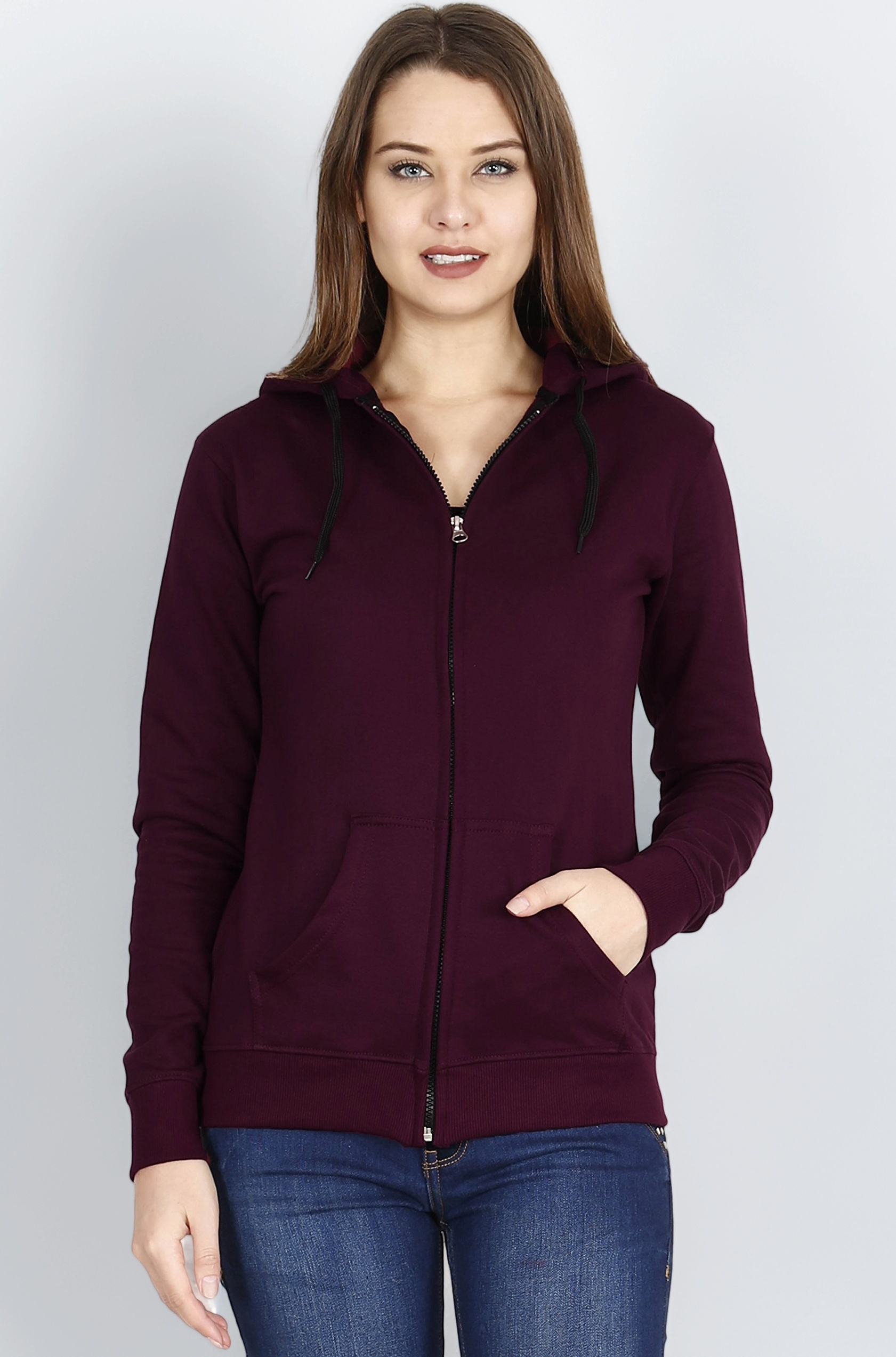 Women's Cotton Full Zipper Sweatshirt Hoodies with Kangaroo Pocket