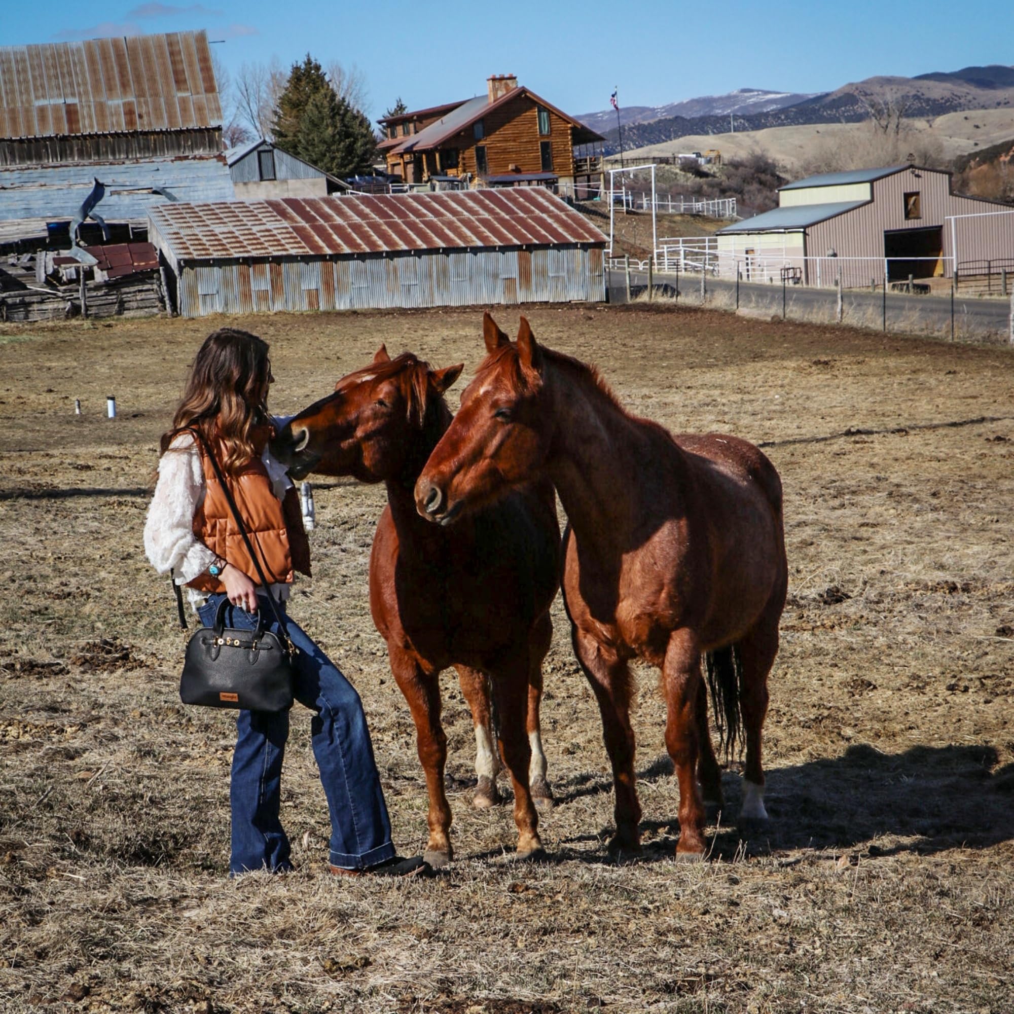 Wrangler Tote Bags for Women Medium Crossbody Purses Black Ladies Handbags Vegan Leather Cross Body Bag with Adjustable Strap WG201-8012BK
