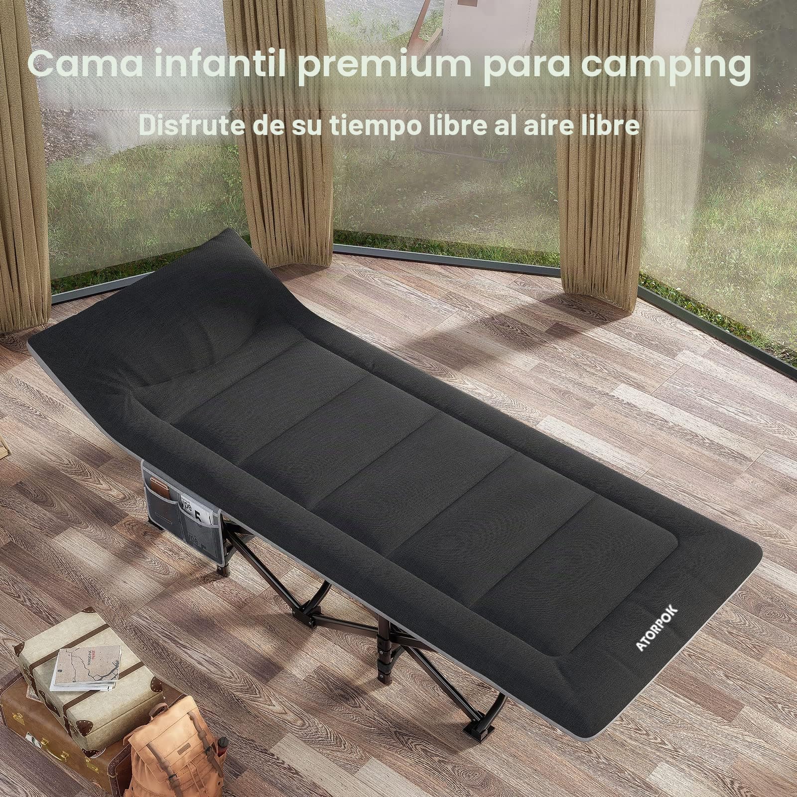 ATORPOK SHOP Cama de camping plegable, extra ancha, plegable, cama de campamento para exterior, jardín interior