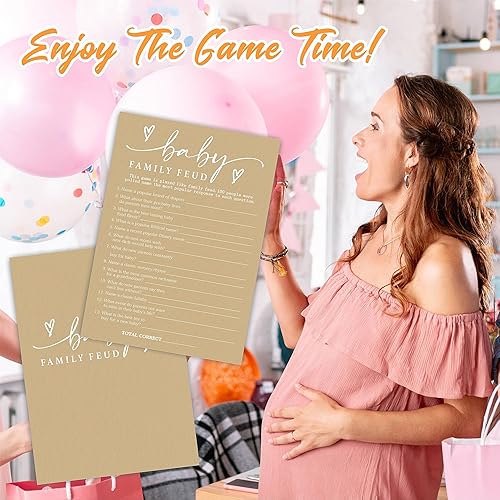 Miniatura 4 de Kit de juego de peleas familiares para baby shower, color marrón minimalismo, 30 tarjetas de juego rellenas y 1 tarjeta de respuesta para baby