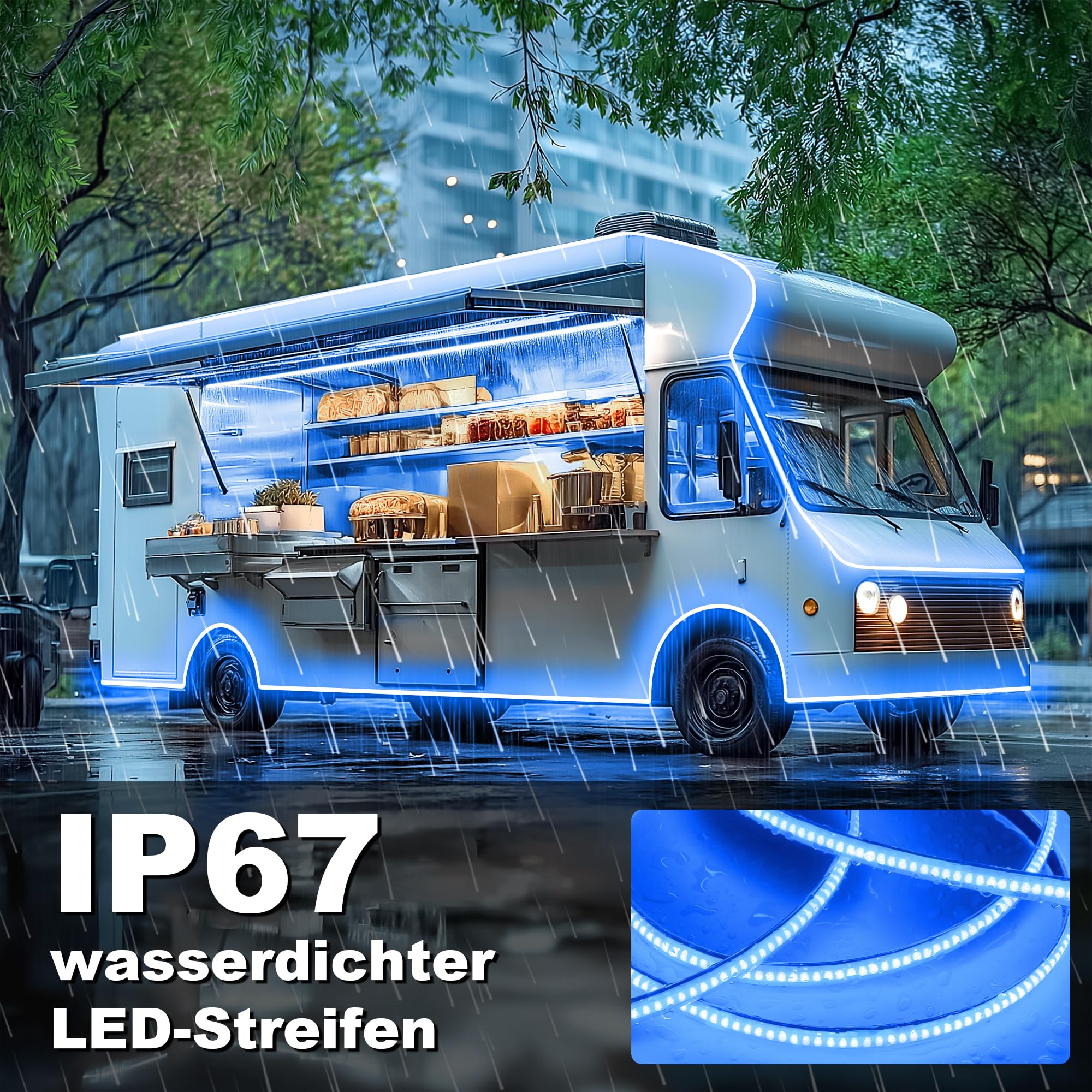 Gliztech 12V LED Lampen für Wohnmobile, Camper Markisenleuchten für Wohnmobil-Außenbereich, IP67 LED Streifen Aussenbereich COB wasserdichte LED für Markise Wohnmobile, Reisefeiern (Blau, 6m)