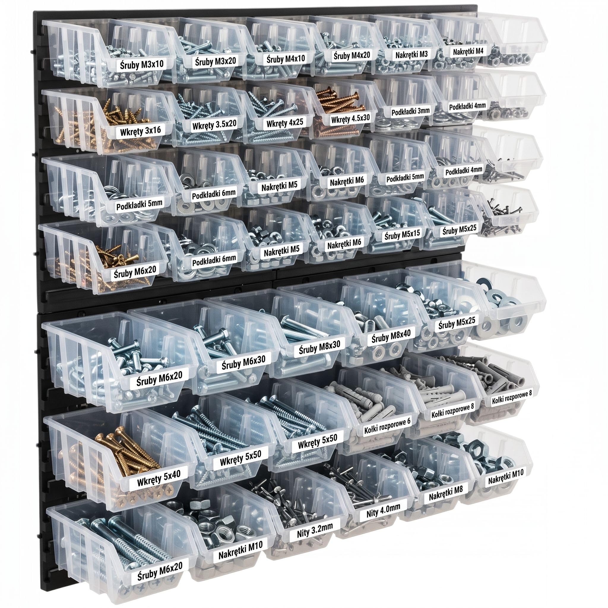 Étagère murale d'atelier avec 46 boîtes de tri transparentes, système de rangement pour vis, écrous et petites pièces, en plastique, 78 x 78 cm, capacité de charge jusqu'à 40 kg, pour garage, entrepôt