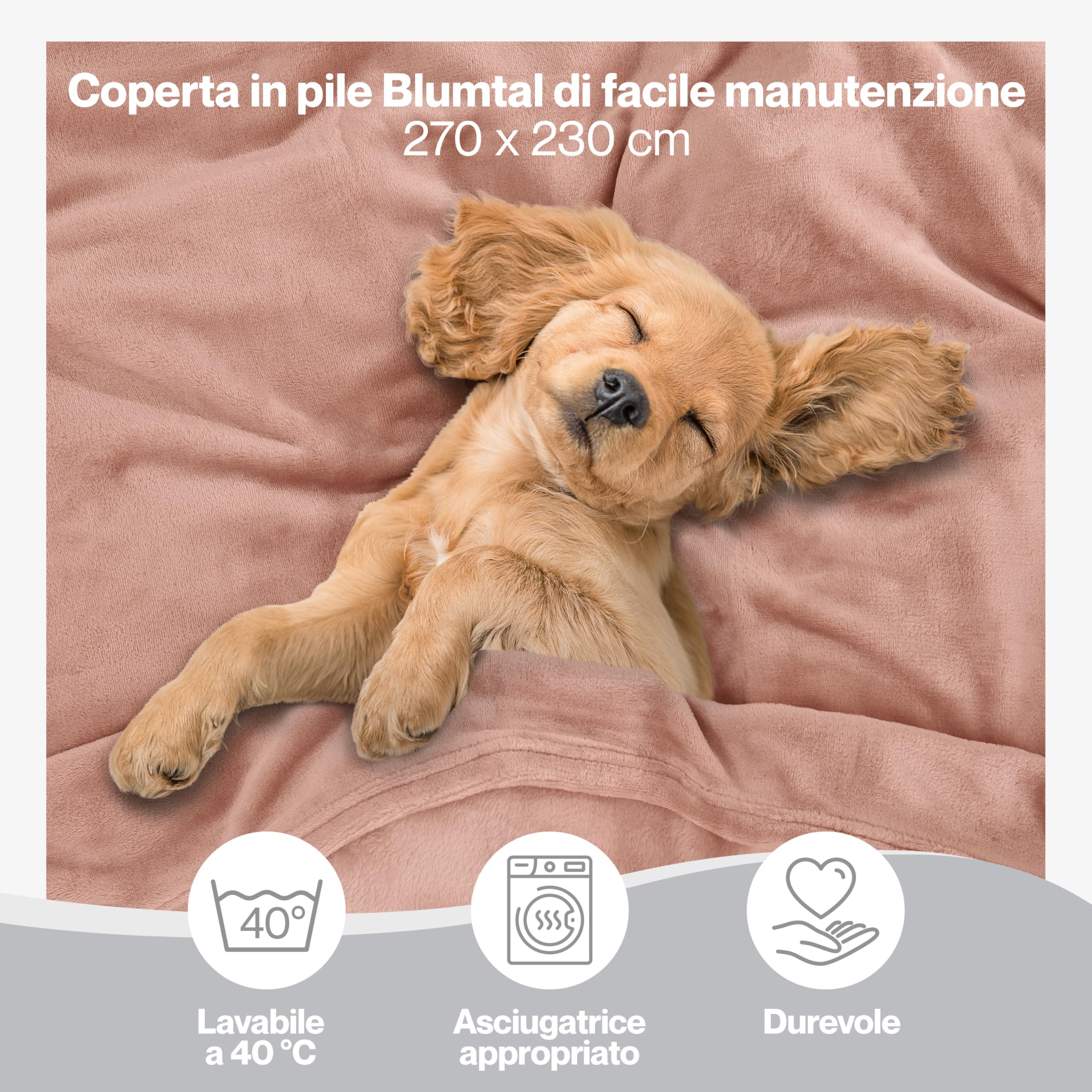 Blumtal Coperta Pile 270x230cm - Coperta Plaid Divano Super Morbida - Coperta Divano certificata OKEO-Tex - Coperta per Divano - Coperta Invernale - Coperte in Pail - Plaid Matrimoniale Pile in Rosa