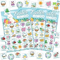 Vista 1 de JOYIN Tarjeta de bingo de Pascua para 28 jugadores (5 x 5) con color azul para niños, niñas y adultos, juegos de Pascua, actividades escolares