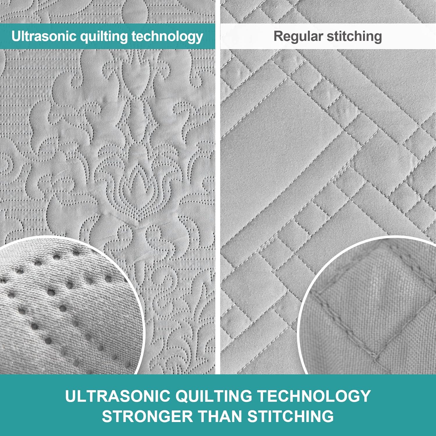 Hansleep Grey Quilt Queen Size - Damask Ultrasonic All Season Bedspread Queen, Soft Lightweight Coverlet Bedding Set, 3 Pieces (1 Quilt, 2 Pillow Shams) - Image 4