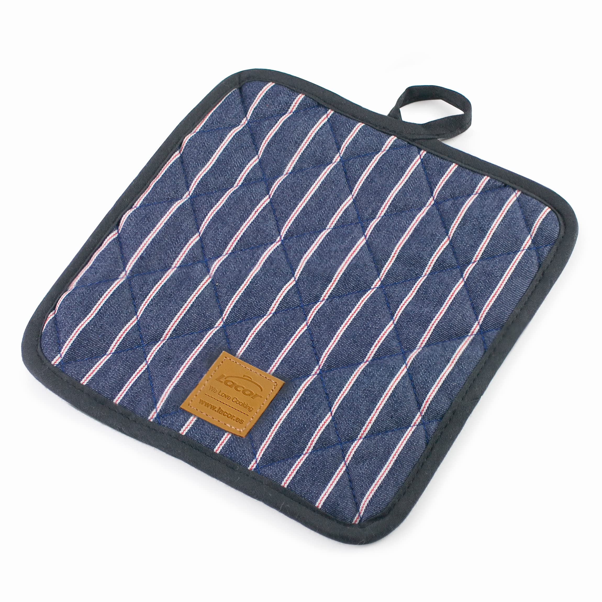 Lacor - 60044 – Paris Collection Oven Glove, Heat Resistant Mitt, Hanging Strap, 20 x 20 cm, Navy Blue