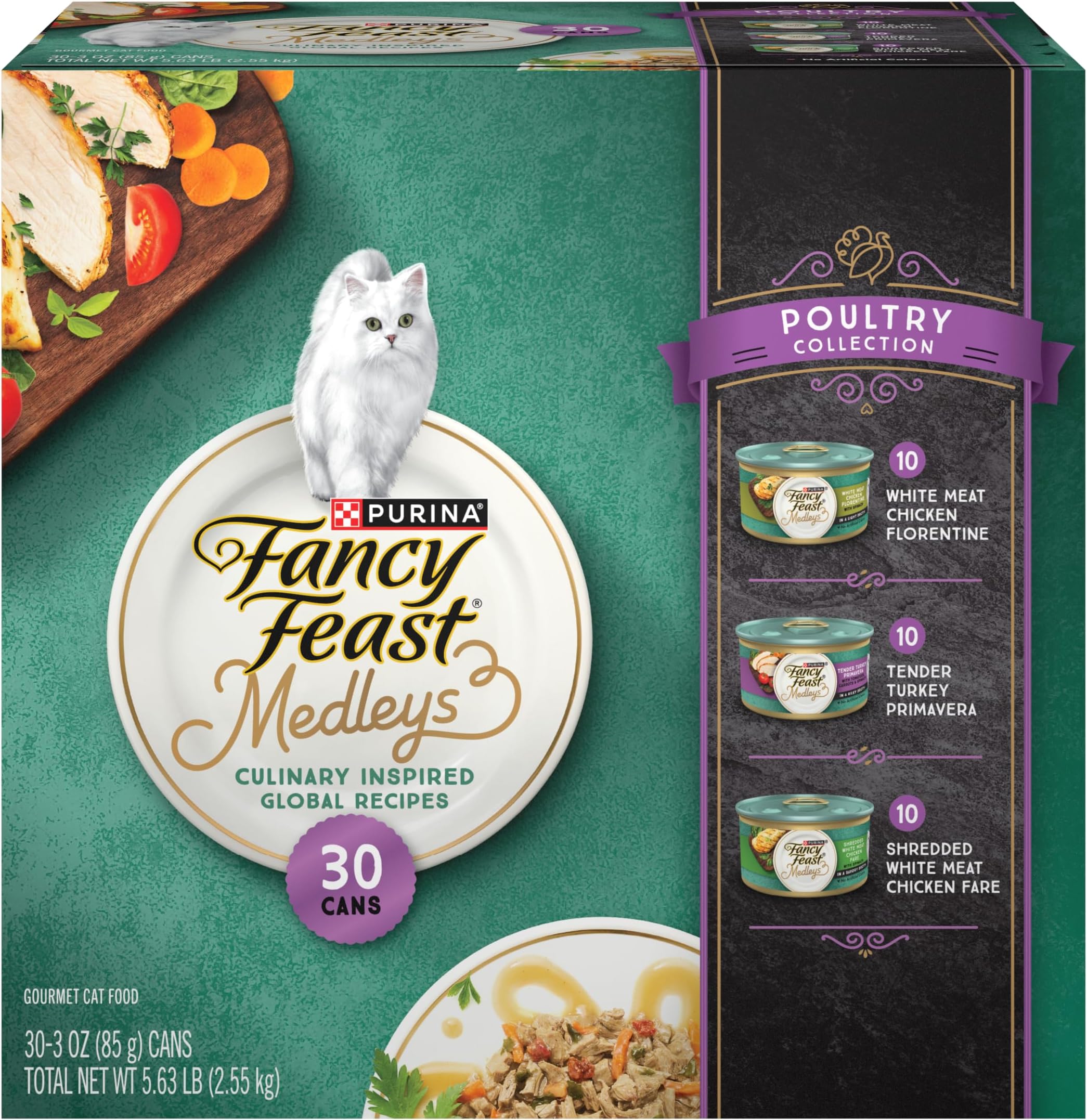 Purina Fancy Feast Wet Cat Food Variety Pack, Medleys Poultry Collection with Garden Greens in Sauce - (30) 3 oz. cans