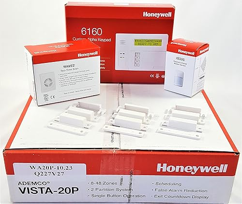 Honeywell Vista - Kit de sistema de seguridad cableado 20P con teclado 6160, sensor de movimiento IS335, 3 contactos 7939WG, sirena Wave2