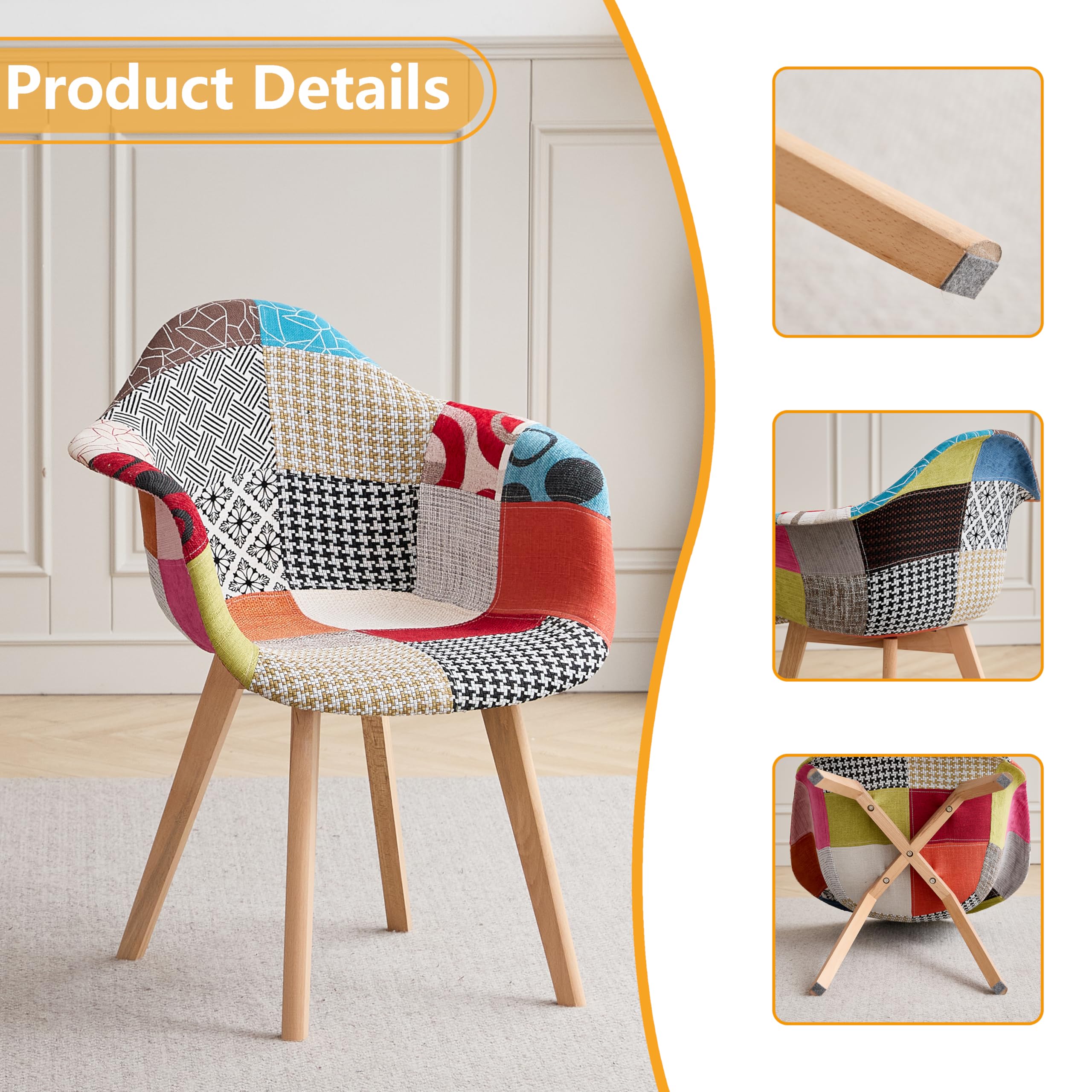 GrandCA HOME Pack de 2 sillas,sillas de Comedor Patchwork Tela de Lino Butaca, Silla de salón, sillas de recepción, Silla de Cocina (Rojo, Pack 2)