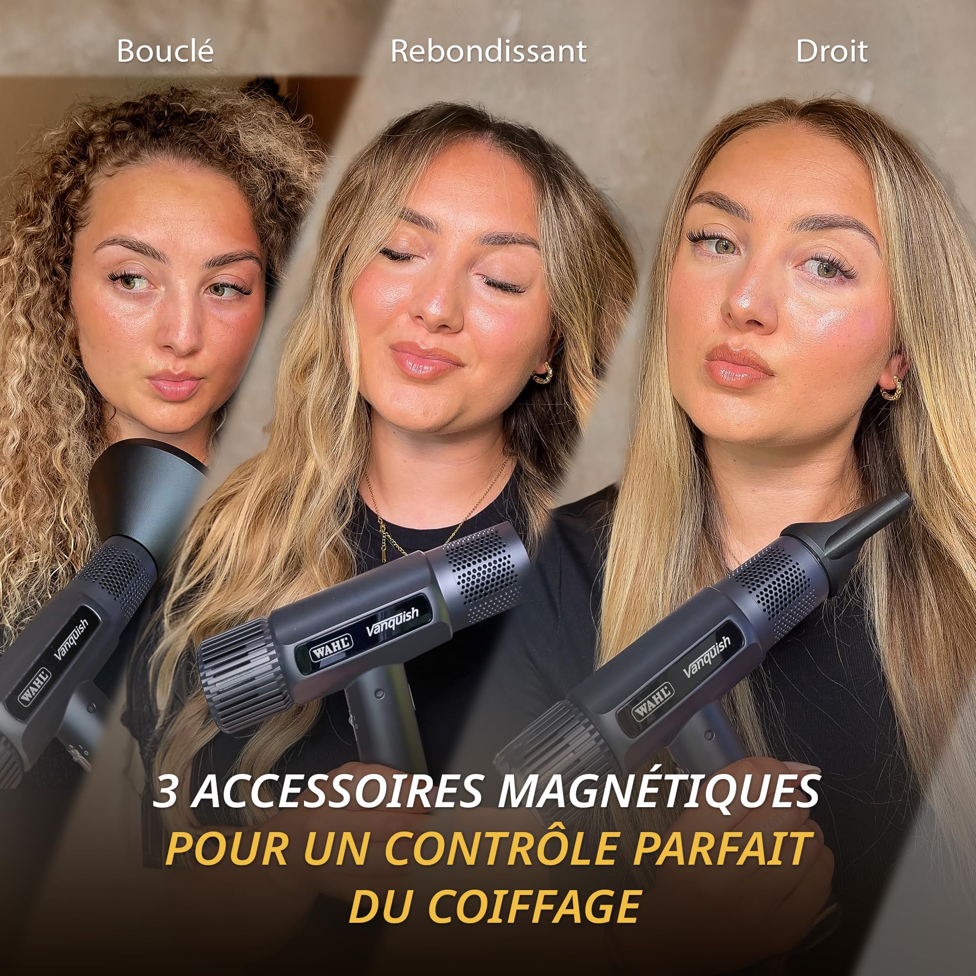 WAHL Vanquish Hair Dryer - Gris froid, Léger, Écran LED, Silencieux, 3 accessoires, Puissant, Séchage à froid, 3 vitesses, Nettoyage automatique, Séchage rapide
