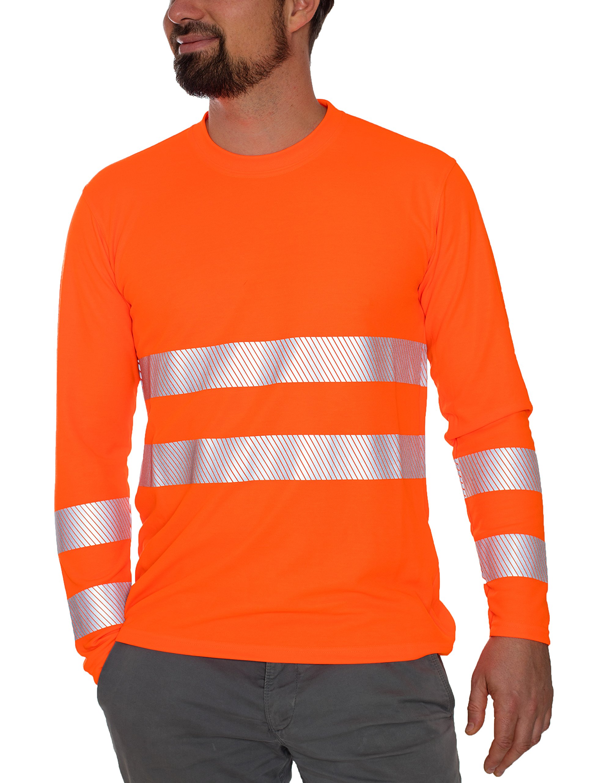 iQ-UV Warnschutz T-Shirt Langarm UPF 50+ Orange L - nach EN 20471 Klasse 2 | Hochsichtbar Signalfarbe - Warnkleidung nach Norm - UV-Schutz 50 plus - Langarmshirt für Arbeit und Outdoor