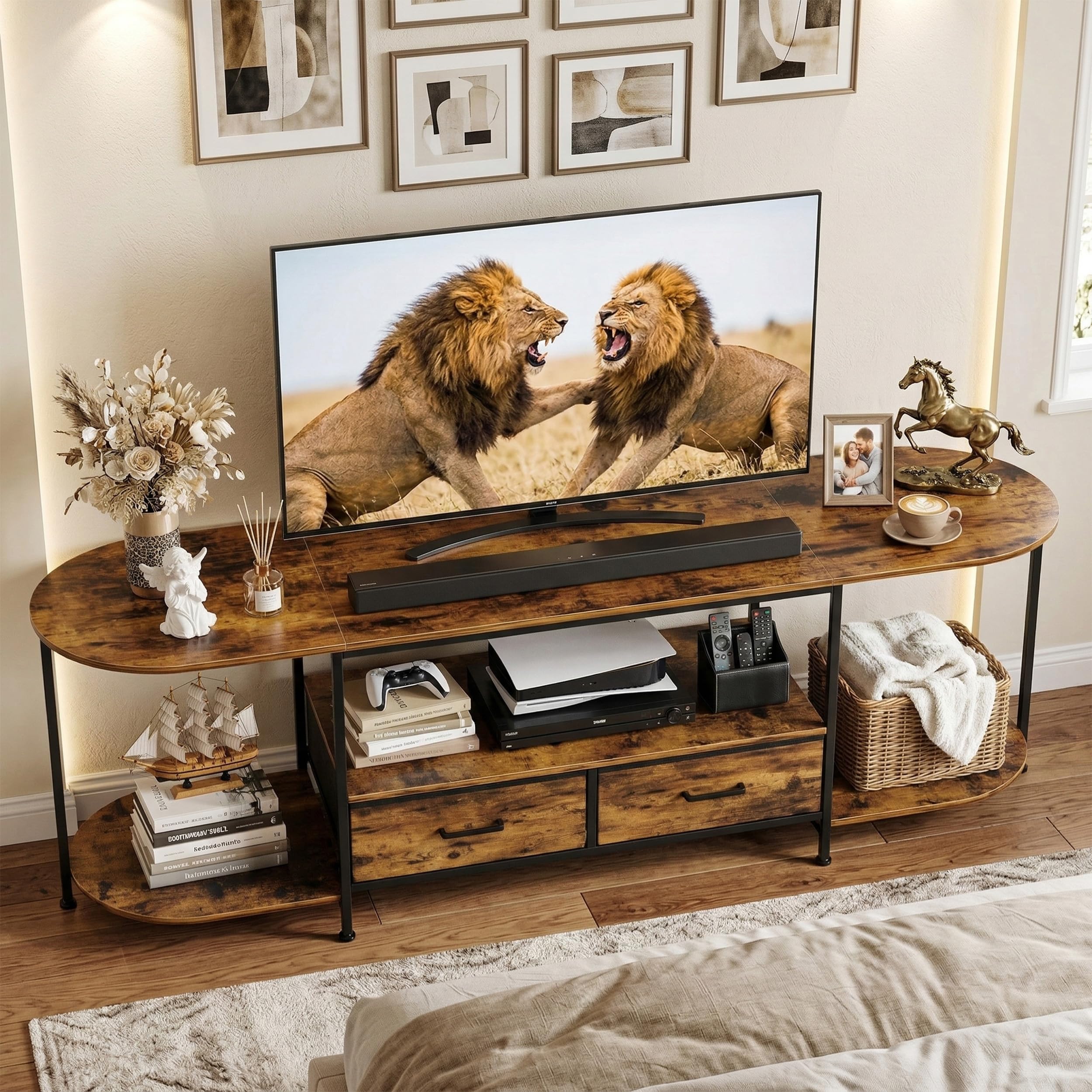 How to Organize Furniture in a Small Living Room 2 Faesun 63 TV Stand for TVs up to 75 Inches Curved Edge Media Console — product photo
