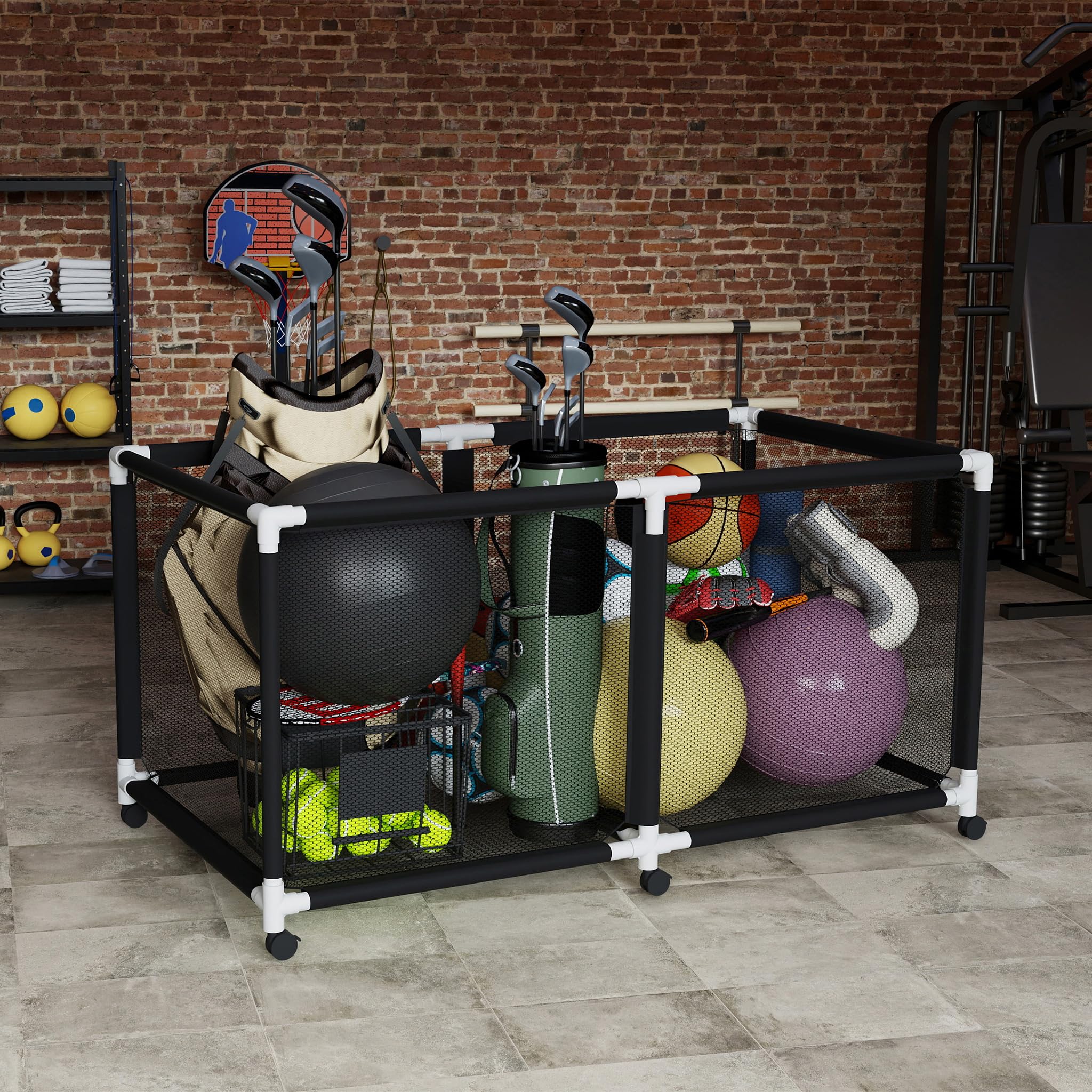 XMTECH Ballwagen – Outdoor & Indoor Aufbewahrungsbox mit Rollen für Sportbälle, Trainingszubehör & Spielzeug, ideal für Garage, Fitnessraum & Sporthallen