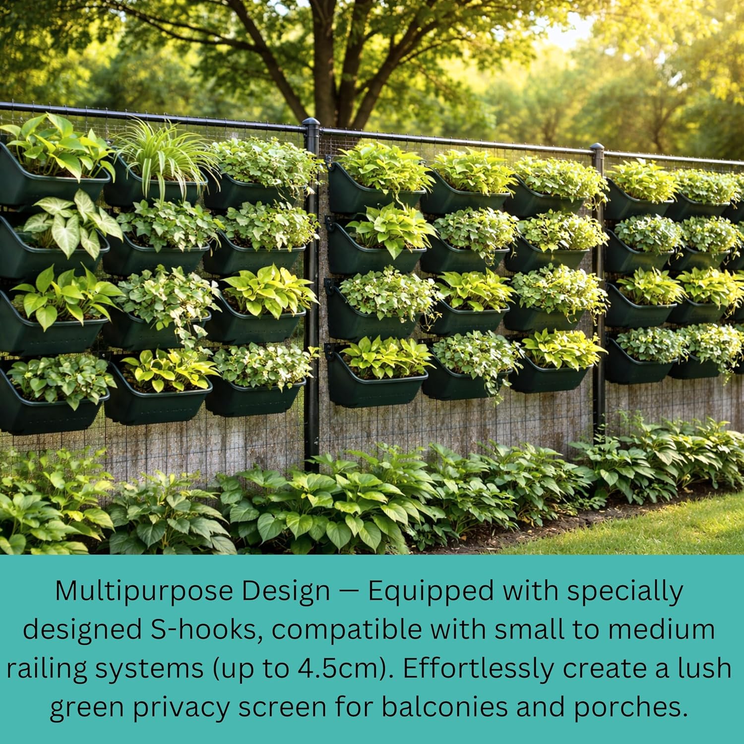 LaLaGreen Vertical Garden Planter - 8 Pack, 13 inch Dark Green Wall Mounted Pots for Garden Green Wall, Plant Wall, Plastic Holder Porch, Fence and Railings Outdoor Planters Decor Balcony