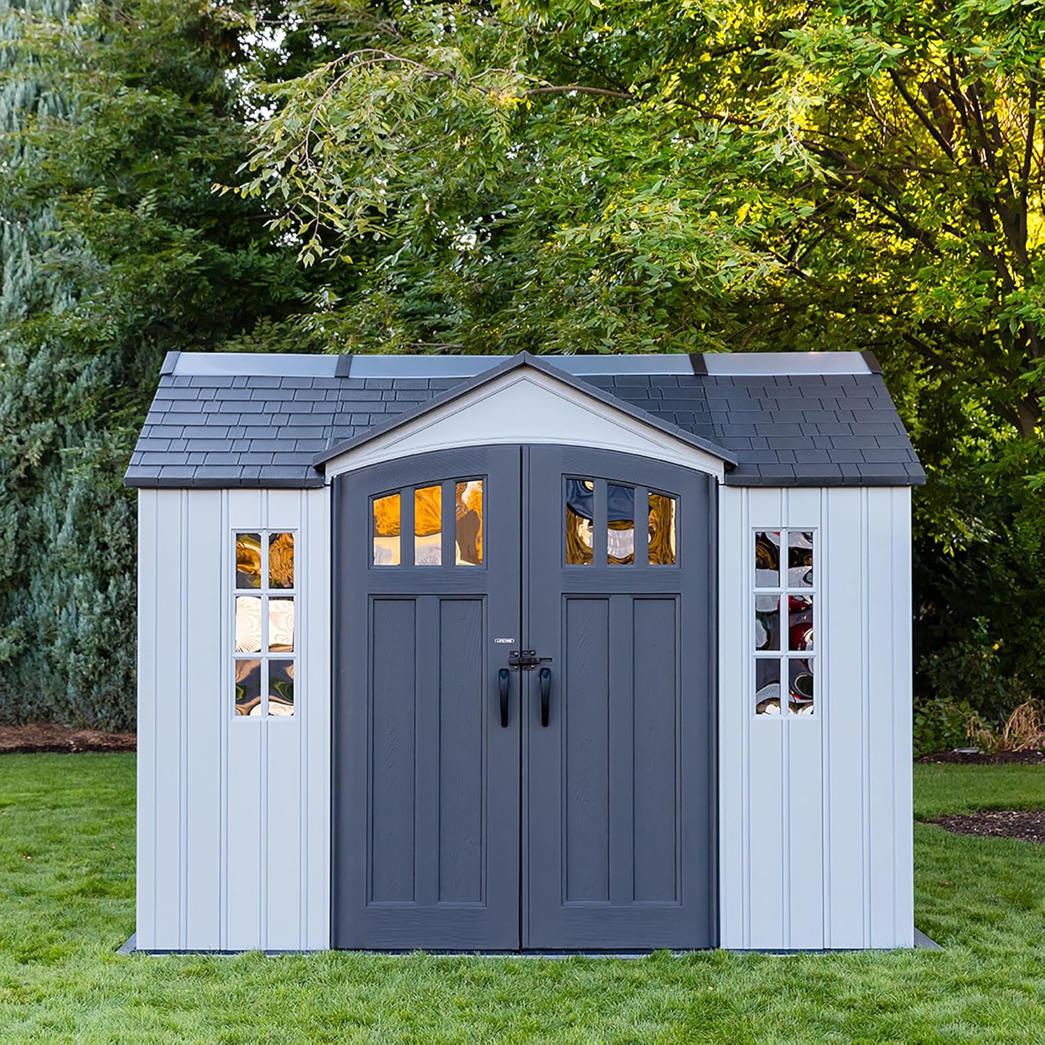 Lifetime Dual Entry Outdoor Storage Shed, 10x8 Ft, Desert Sand, Resin Tool Shed with Double Doors