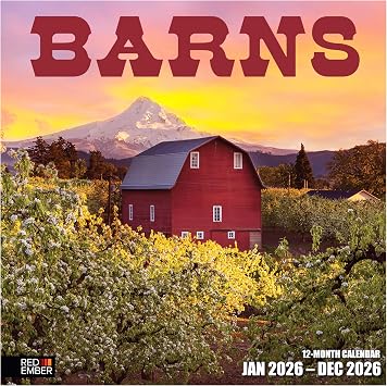 RED EMBER Barns 2026 Wall Calendar 12 Month | 12" x 24" Open | Thick & Sturdy Paper | Giftable | Farm Calendar 2026