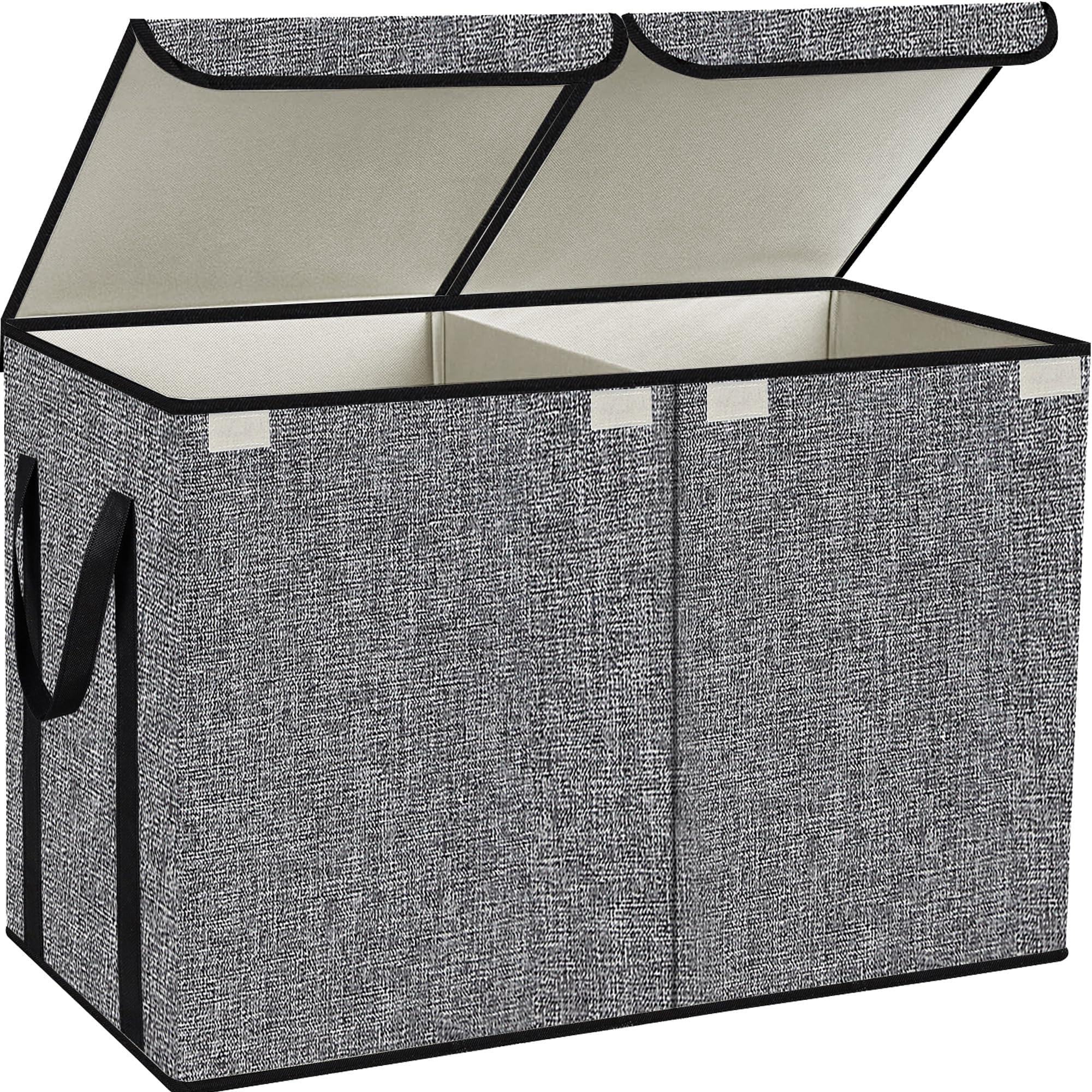 Large Kids Toy Box Chest Storage organizer with Double Flip-Top Lid - Collapsible Sturdy Toy Organizers And Storage Bins With Big Handles For Nursery, Playroom, 26.8"x13.8"x16"(Grey)