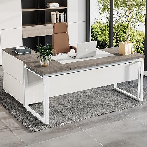 Miniatura 9 de Tribesigns Escritorio en forma de L con cajones, escritorio de oficina de 63 pulgadas con archivador, escritorio ejecutivo para computadora con